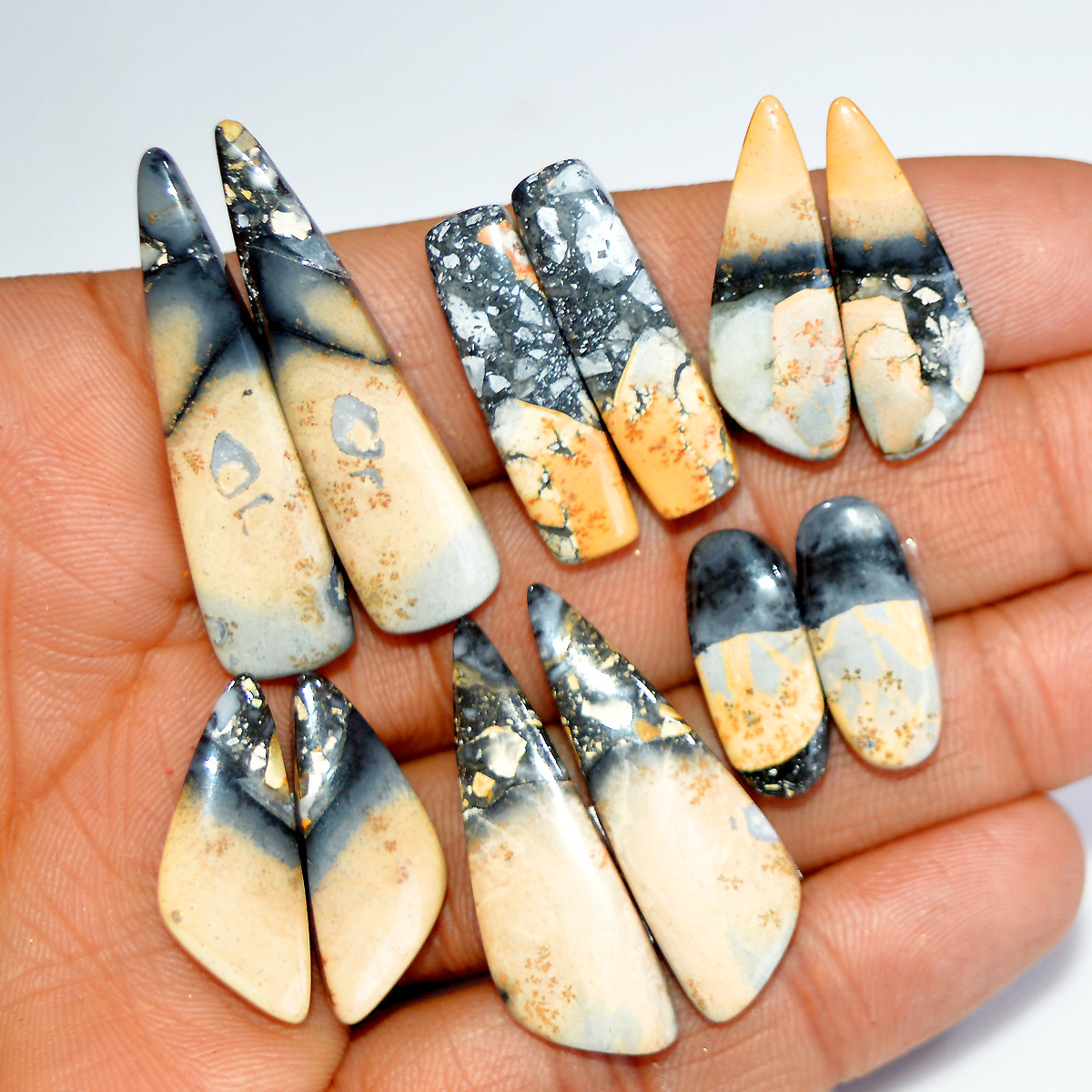 6 Pairs 138 Cts Natural Maligano Jasper Matching Healing Crystal Gemstone Pairs 39x10 20x6mm 17832