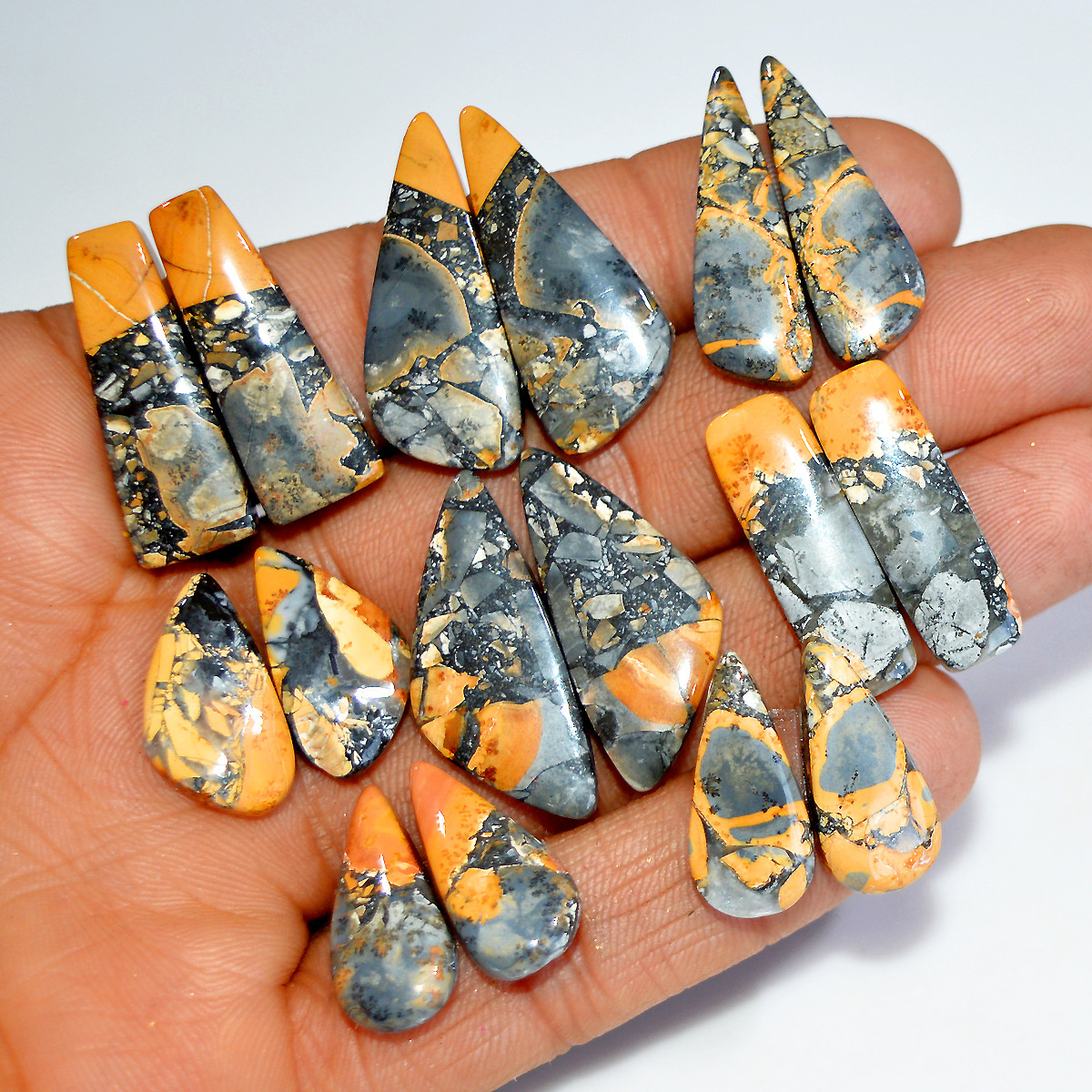 8 Pairs 188 Cts Natural Maligano Jasper Matching Healing Crystal Gemstone Pairs 30x11 20x10mm 17833