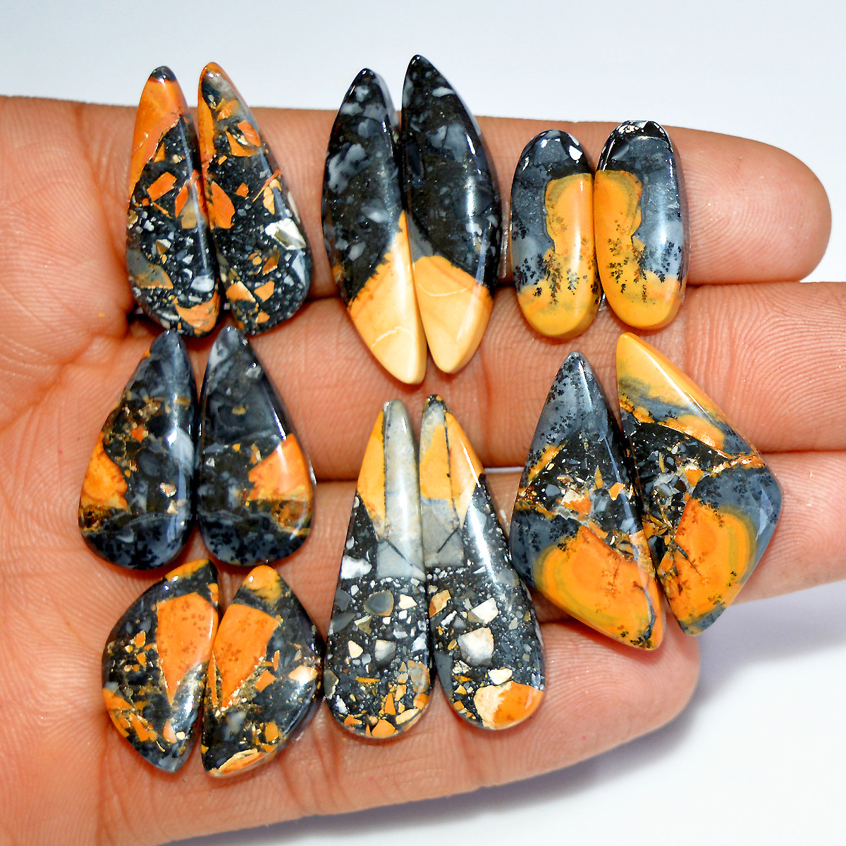 7 Pairs 189 Cts Natural Maligano Jasper Matching Healing Crystal Gemstone Pairs 34x10 20x10mm 17834