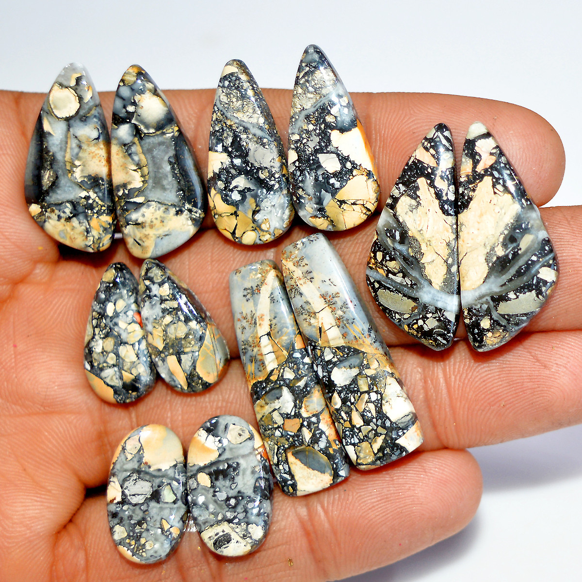 6 Pairs 157 Cts Natural Maligano Jasper Matching Healing Crystal Gemstone Pairs 30x10 19x10mm 17835