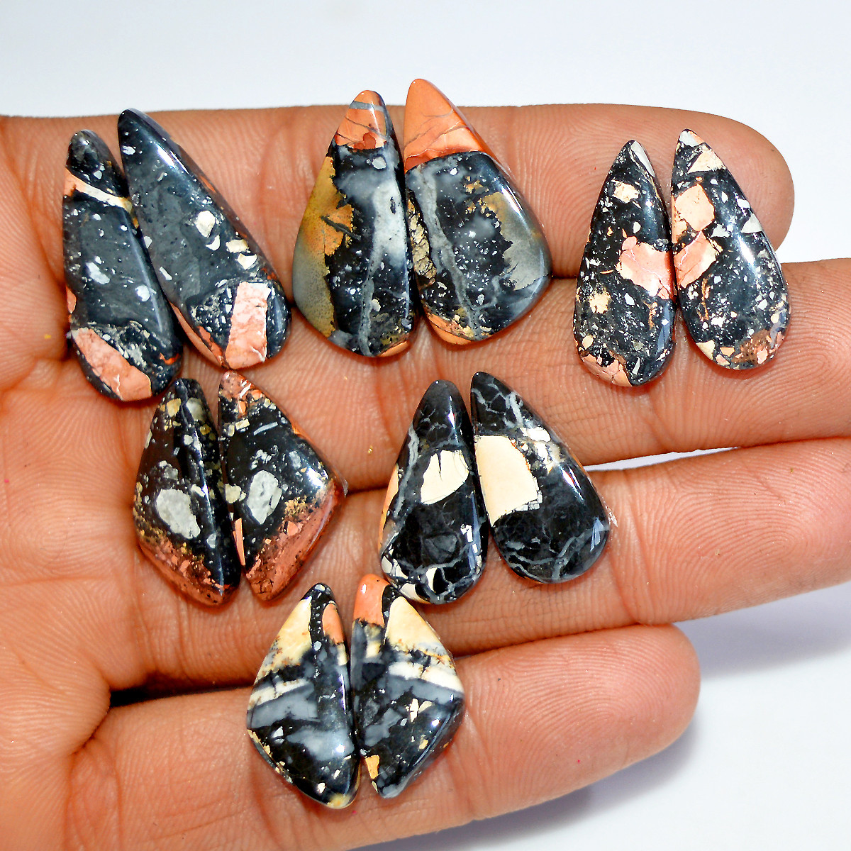 6 Pairs 117 Cts Natural Maligano Jasper Matching Healing Crystal Gemstone Pairs 25x10 20x9mm 17836