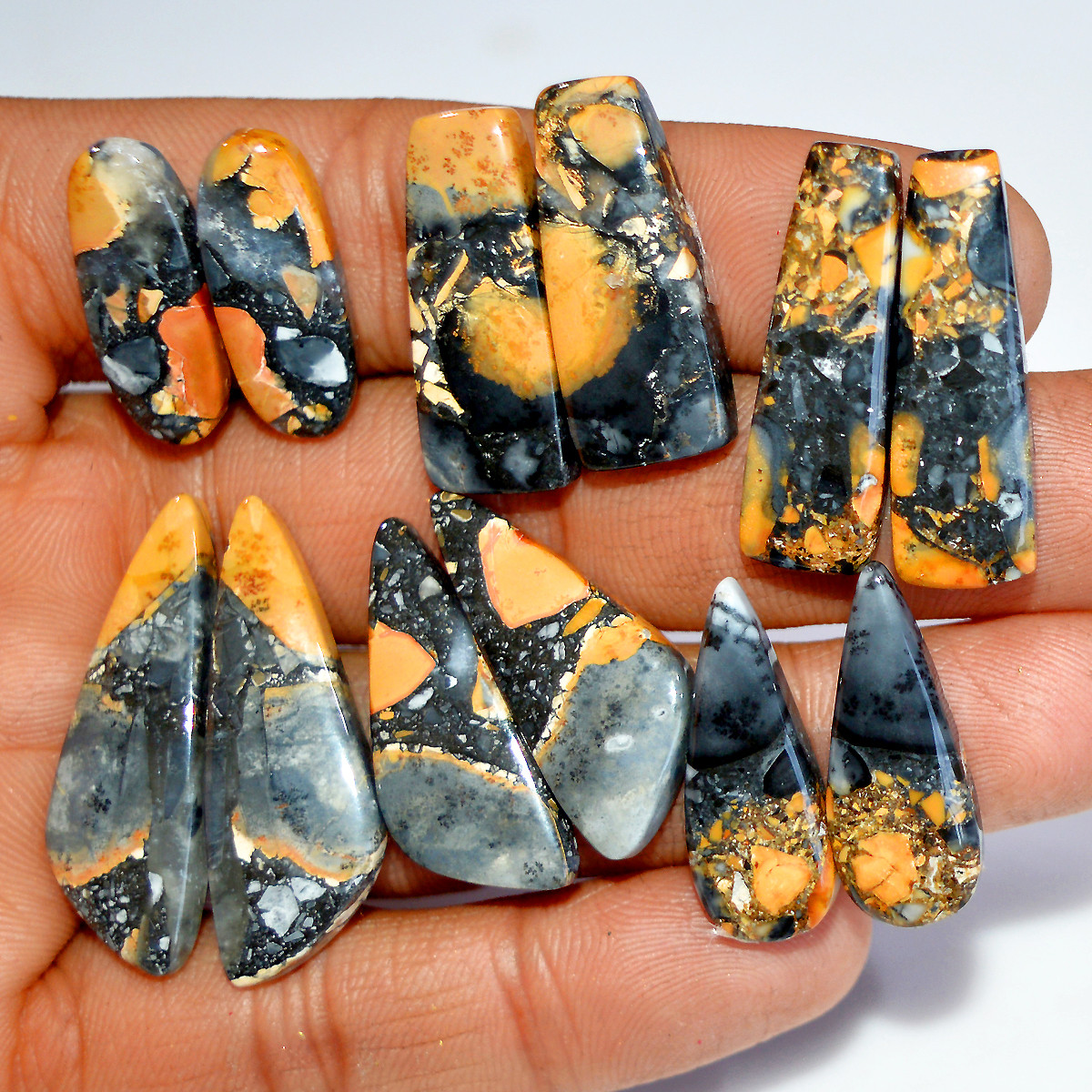 6 Pairs 169 Cts Natural Maligano Jasper Matching Healing Crystal Gemstone Pairs 35x10 20x8mm 17837