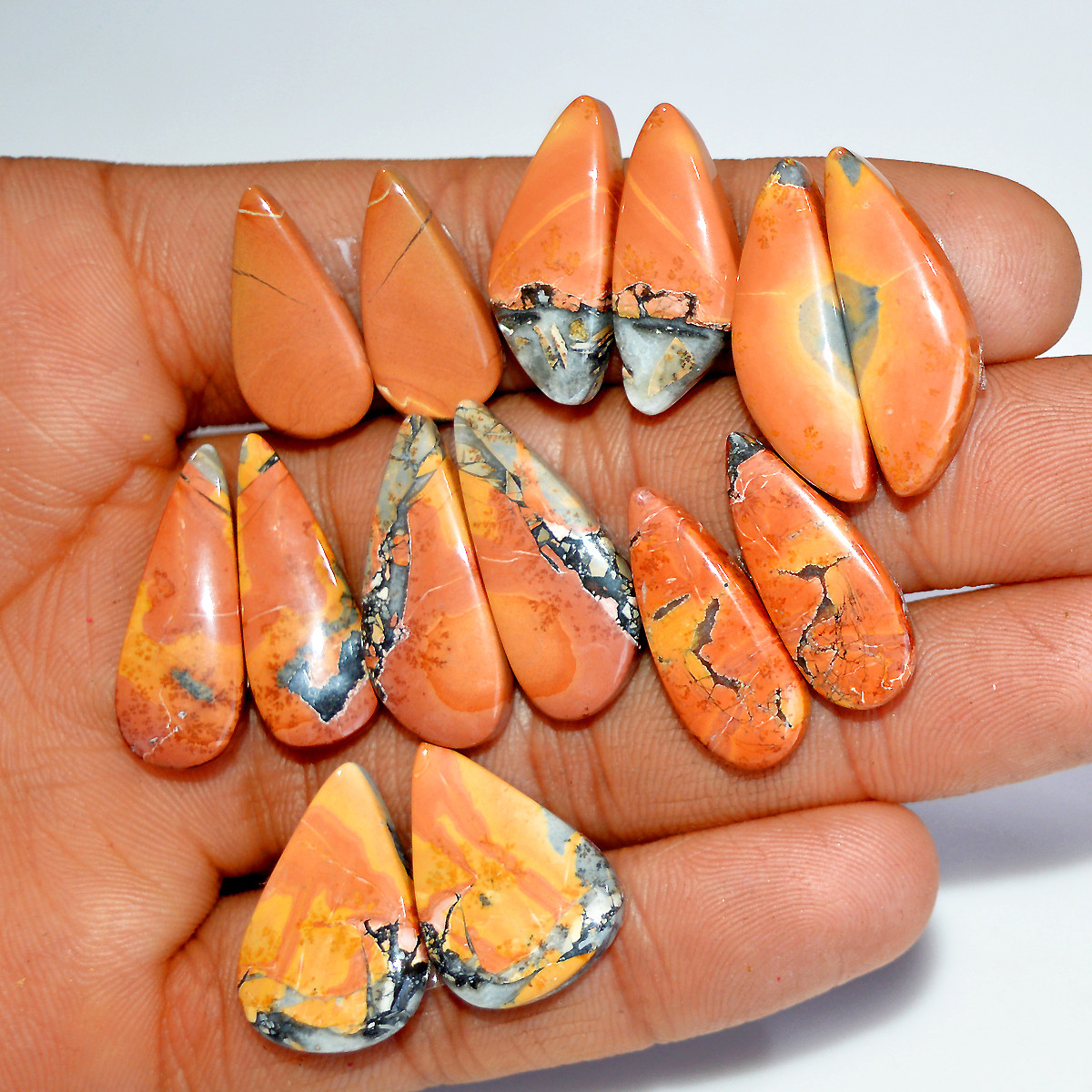 7 Pairs 142 Cts Natural Maligano Jasper Matching Healing Crystal Gemstone Pairs 25x10 20x10mm 17838