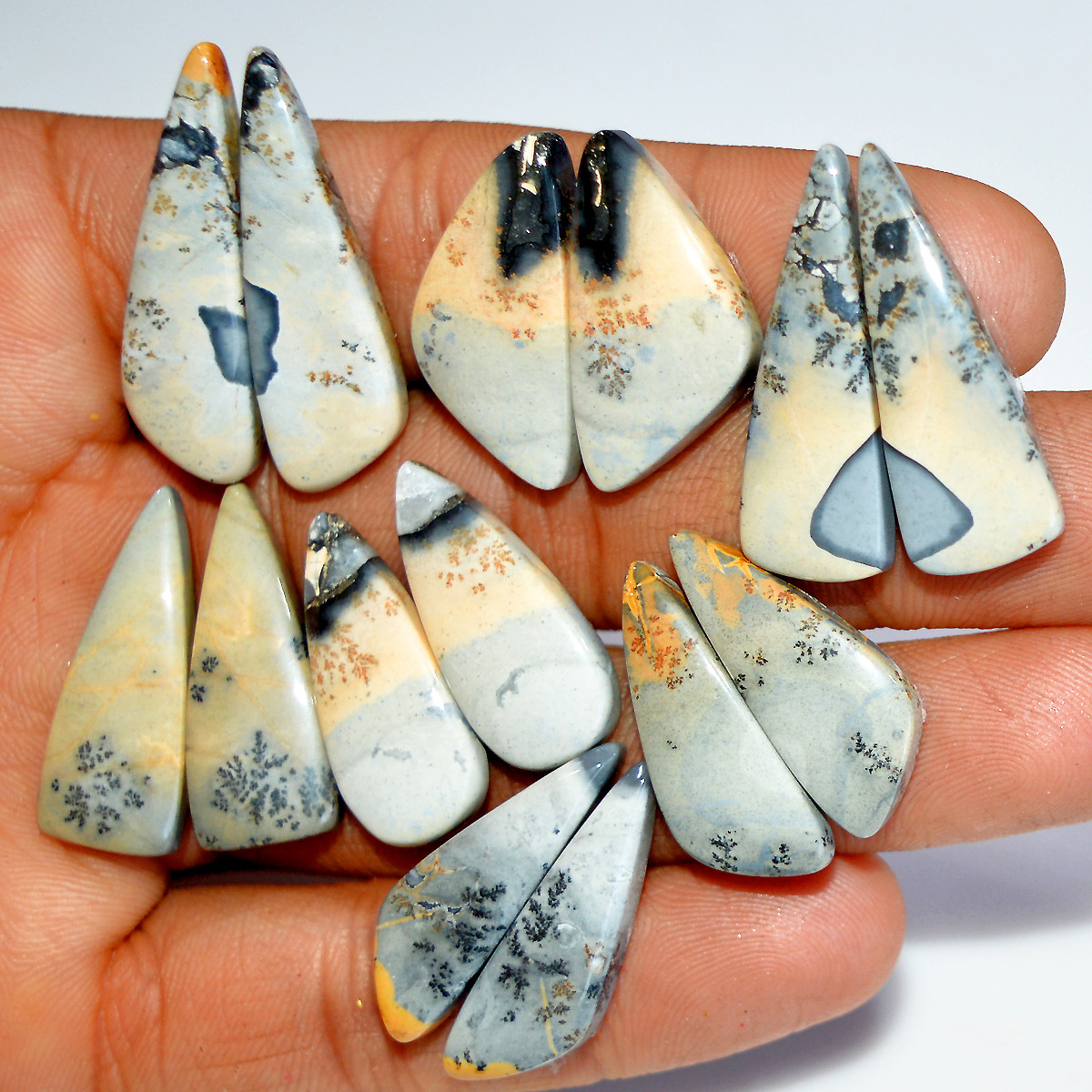 7 Pairs 190 Cts Natural Maligano Jasper Matching Healing Crystal Gemstone Pairs 31x10 25x10mm 17839