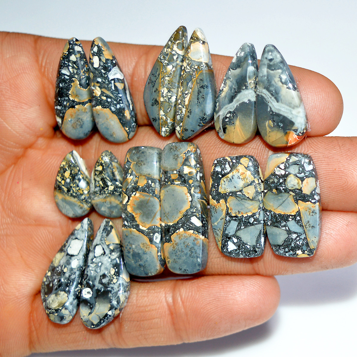 7 Pairs 170 Cts Natural Maligano Jasper Matching Healing Crystal Gemstone Pairs 30x10 15x10mm 17840