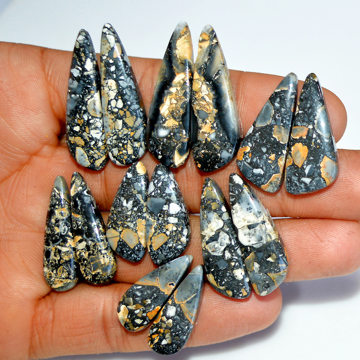 7 Pairs 184 Cts Natural Maligano Jasper Matching Healing Crystal Gemstone Pairs 35x10 21x8mm 17841