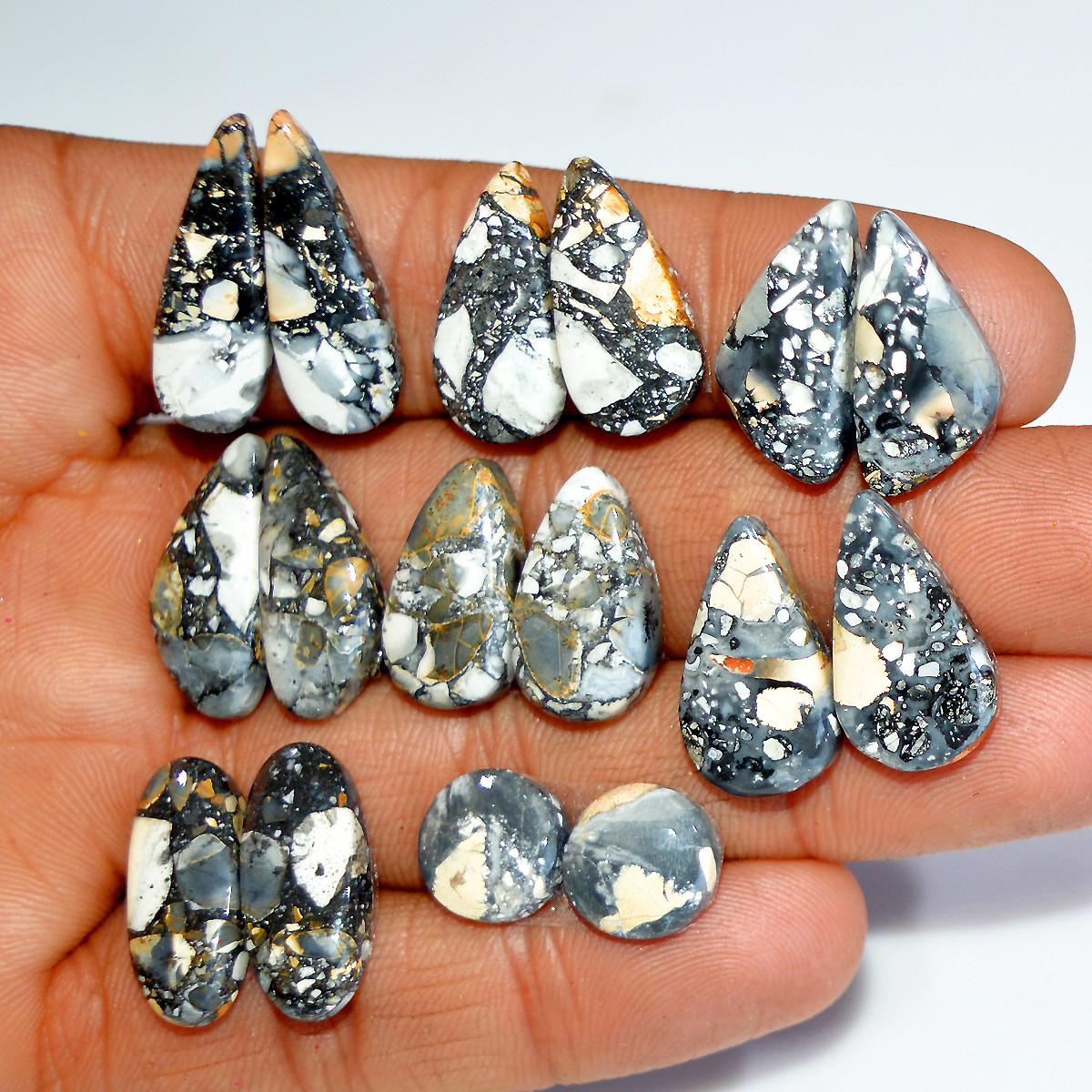 8 Pairs 132 Cts Natural Maligano Jasper Matching Healing Crystal Gemstone Pairs 24x8 10x10mm 17842