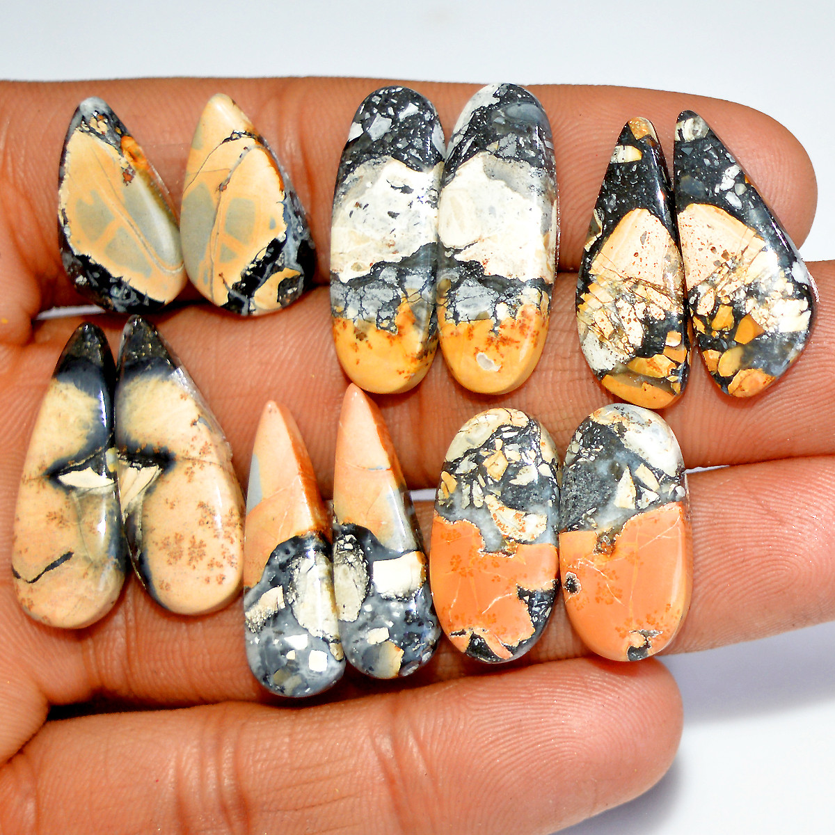 6 Pairs 127 Cts Natural Maligano Jasper Matching Healing Crystal Gemstone Pairs 26x10 19x10mm 17844