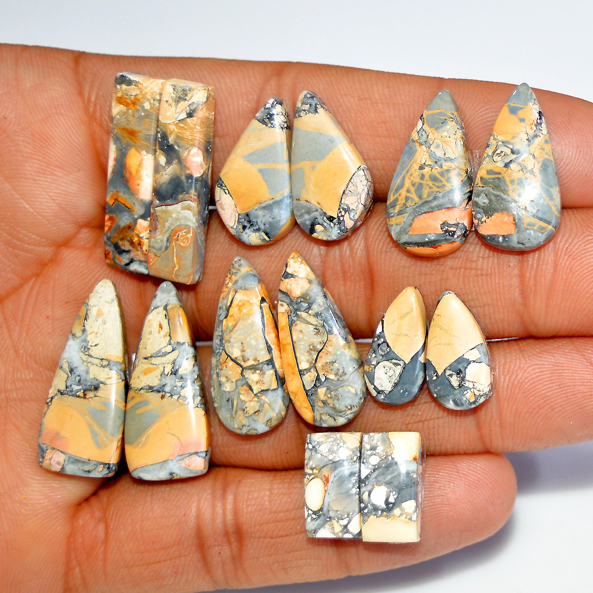 7 Pairs 135 Cts Natural Maligano Jasper Matching Healing Crystal Gemstone Pairs 26x10 14x5mm 17845