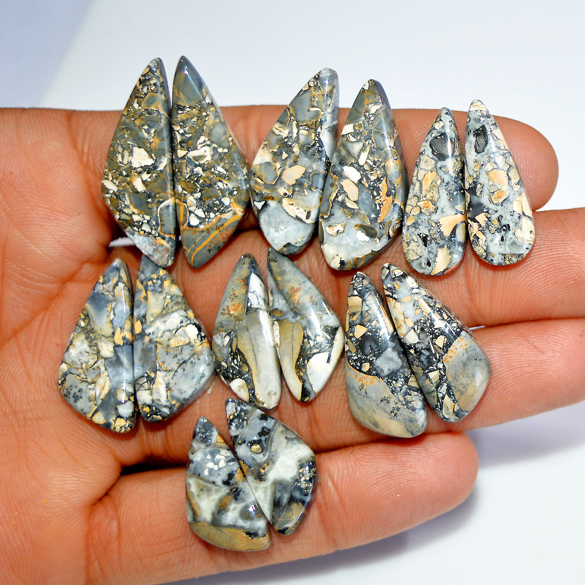 7 Pairs 176 Cts Natural Maligano Jasper Matching Healing Crystal Gemstone Pairs 31x10 22x10mm 17846