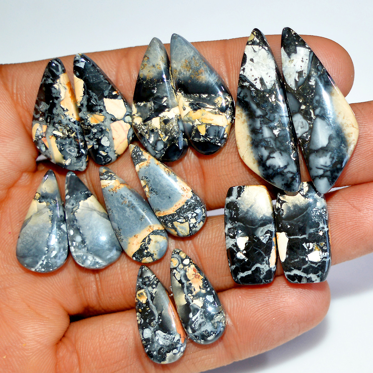 7 Pairs 163 Cts Natural Maligano Jasper Matching Healing Crystal Gemstone Pairs 35x10 20x10mm 17847