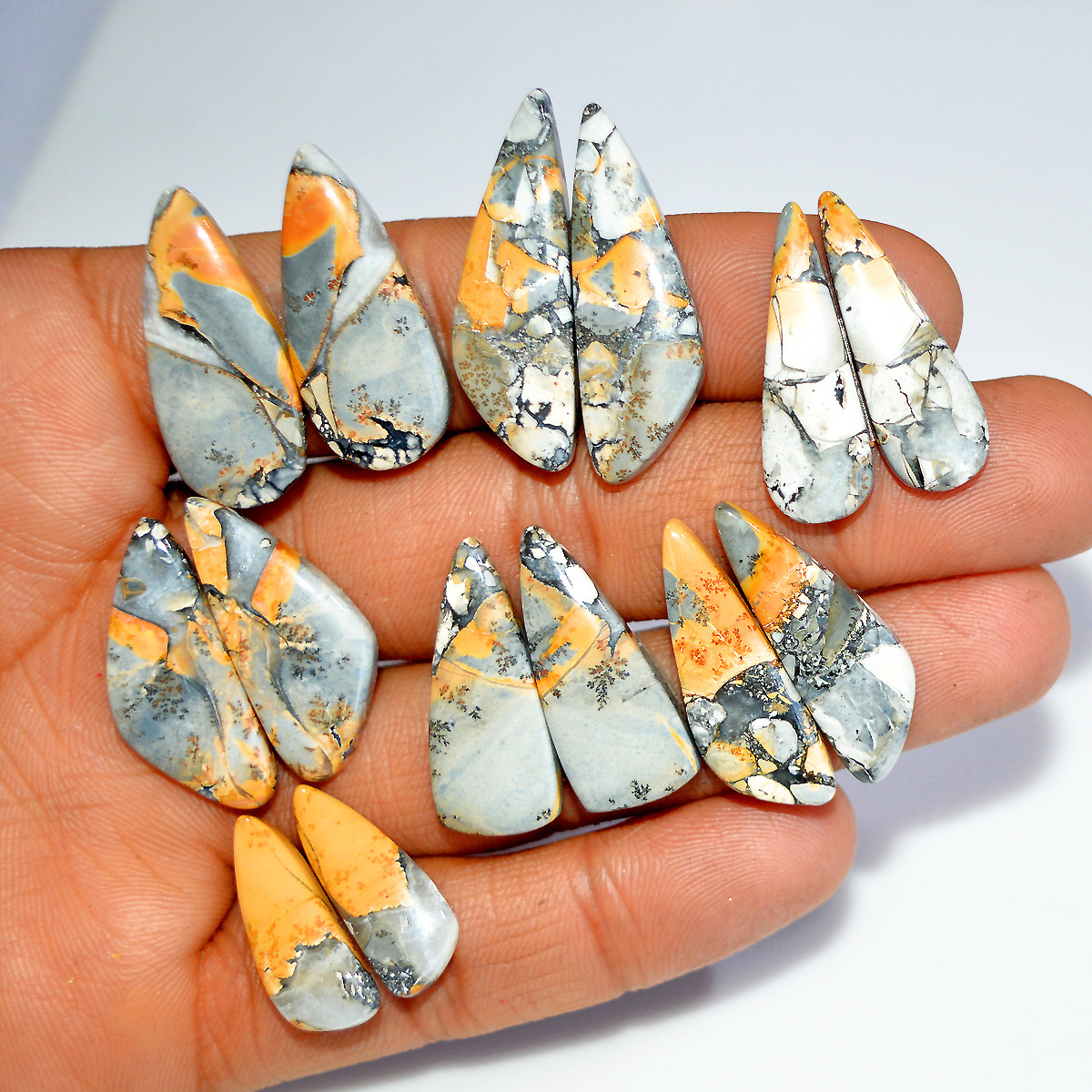 7 Pairs 177 Cts Natural Maligano Jasper Matching Healing Crystal Gemstone Pairs 33x10 20x8mm 17849