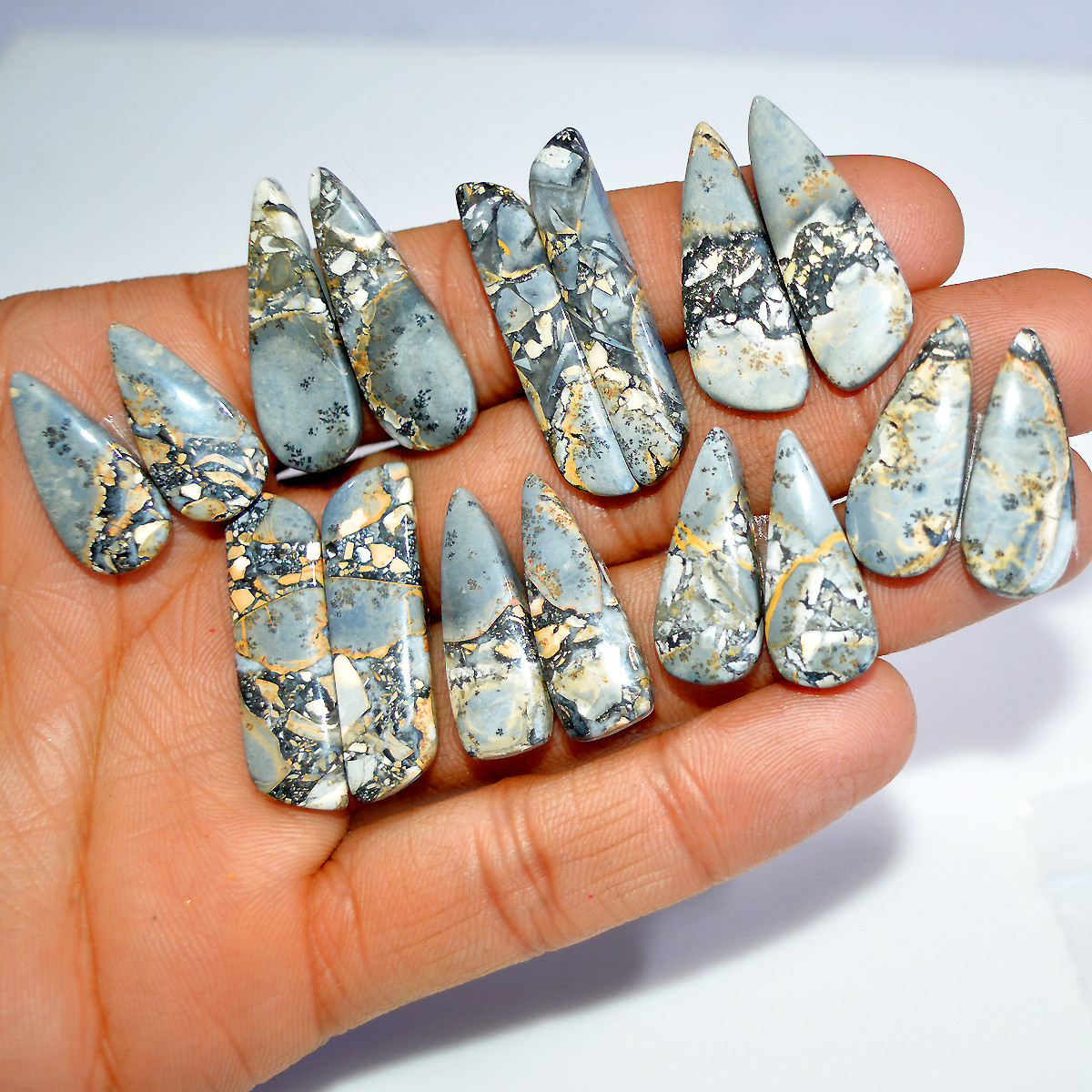 8 Pairs 192 Cts Natural Maligano Jasper Gemstone Pair Lot Dangle Earring Crystal 35x5 20x10mm 17852