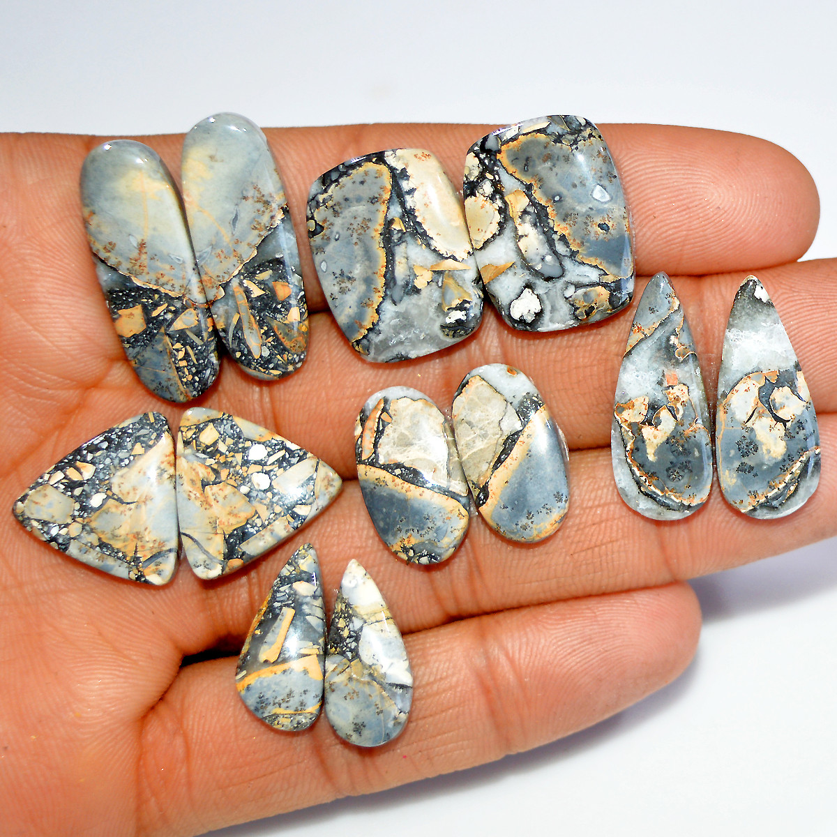 6 Pairs 150 Cts Natural Maligano Jasper Gemstone Pair Lot Dangle Earring Crystal 29x10 19x10mm 17853