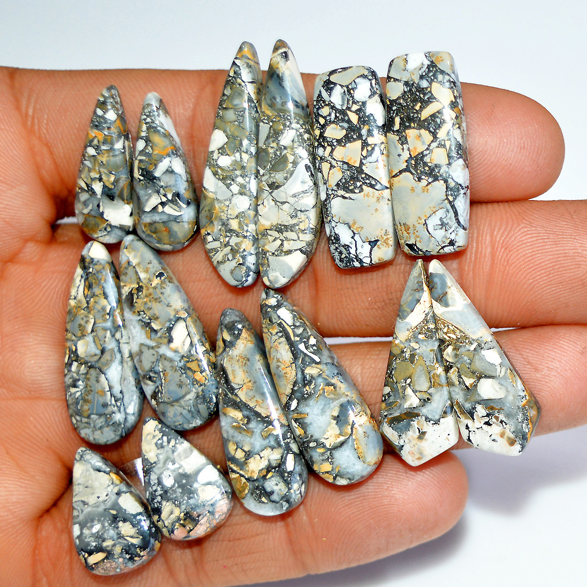 7 Pairs 165 Cts Natural Maligano Jasper Gemstone Pair Lot Dangle Earring Crystal 33x6 18x10mm 17855