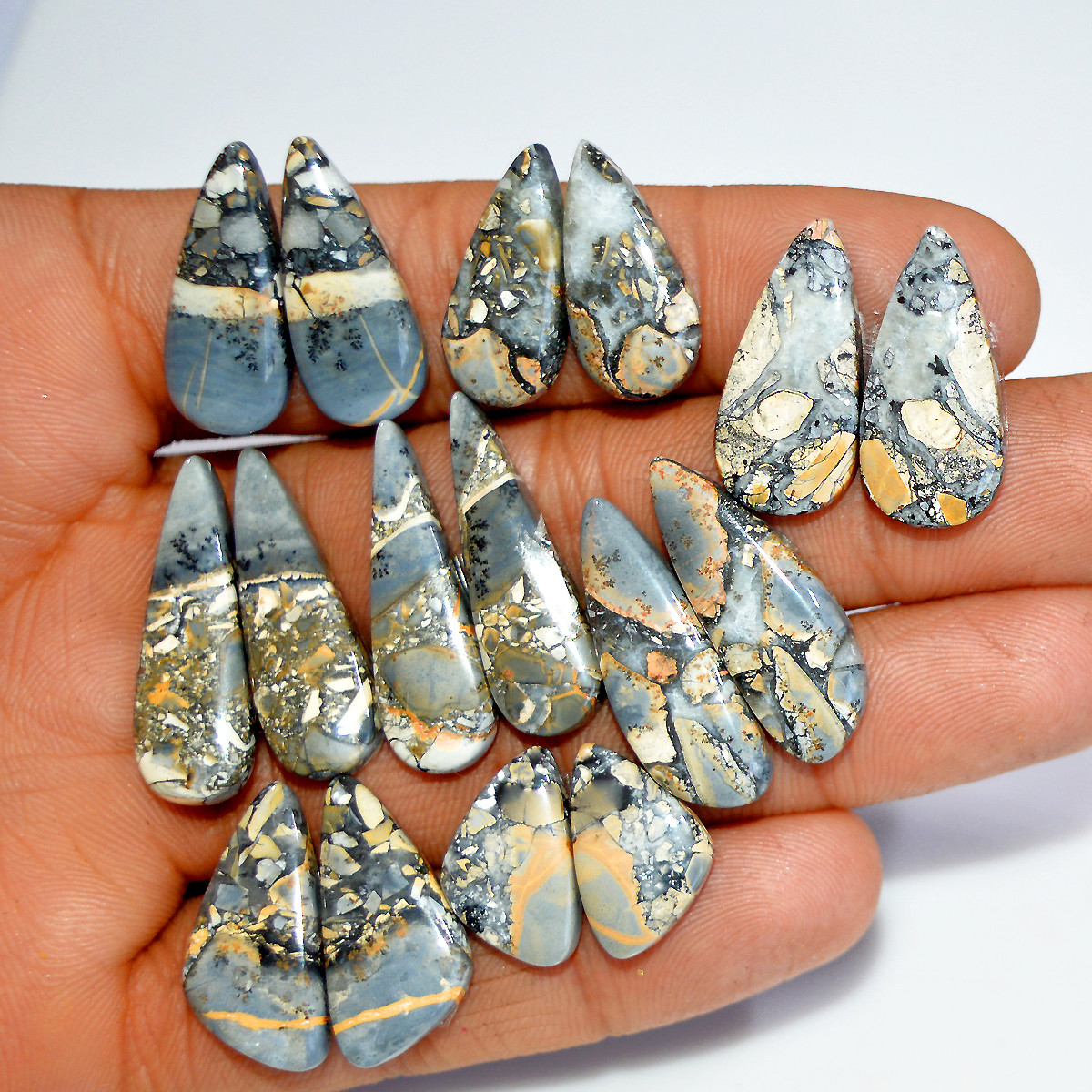 8 Pairs 155 Cts Natural Maligano Jasper Gemstone Pair Lot Dangle Earring Crystal 29x9 15x10mm 17858