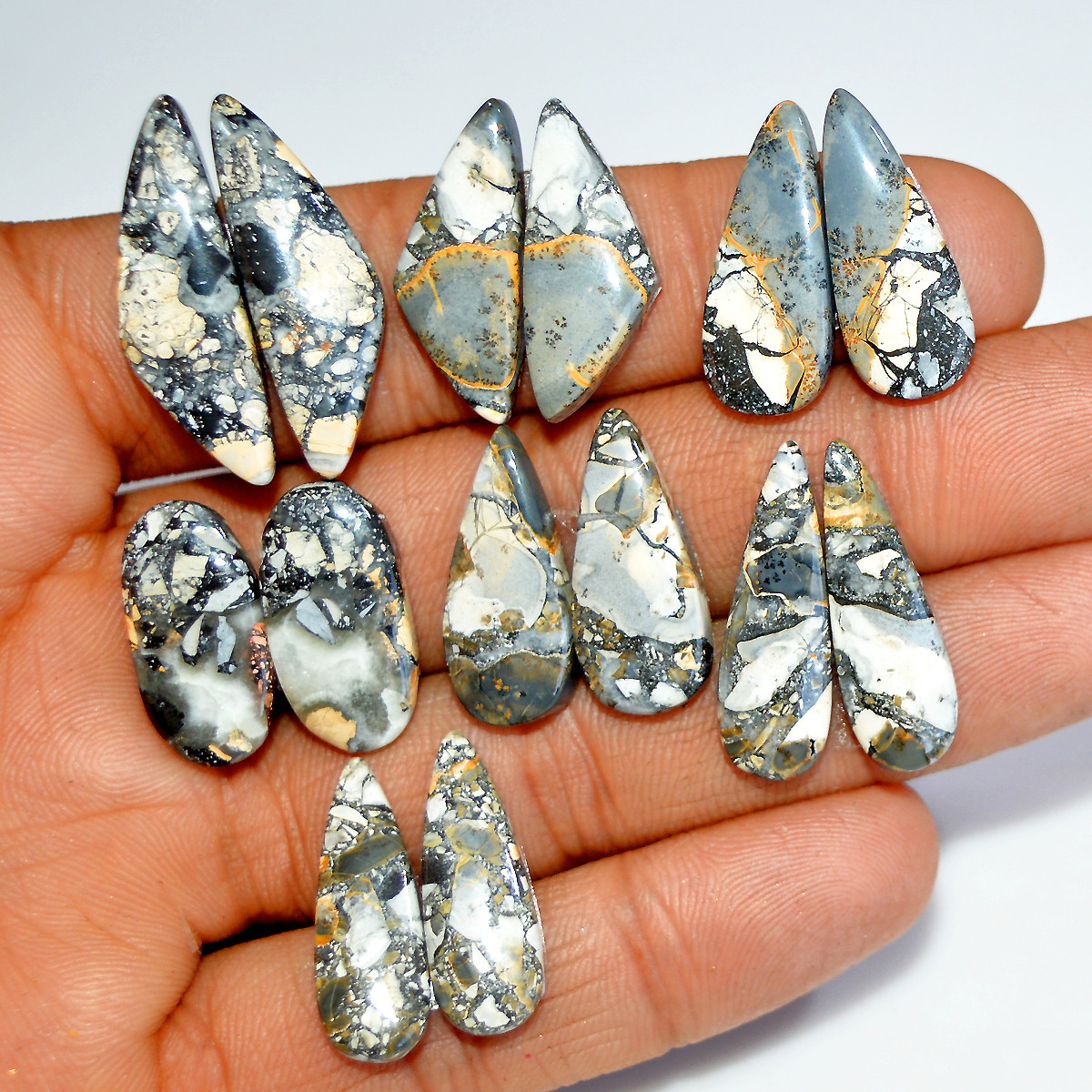 7 Pairs 123 Cts Natural Maligano Jasper Gemstone Pair Lot Dangle Earring Crystal 30x9 20x10mm 17862