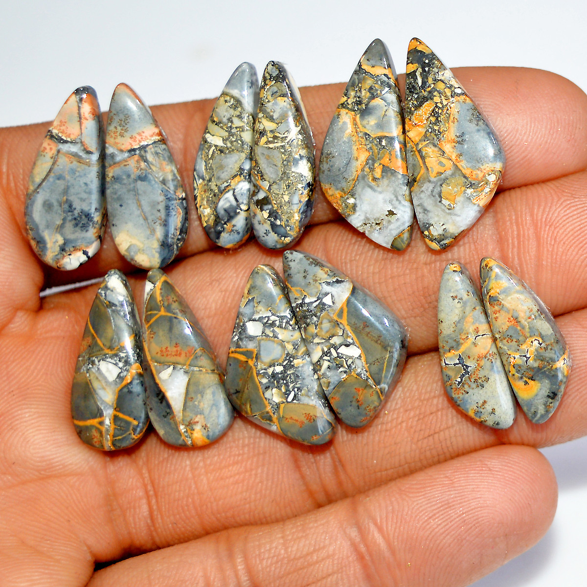 6 Pairs 111 Cts Natural Maligano Jasper Gemstone Pair Lot Dangle Earring Crystal 25x10 20x6mm 17865
