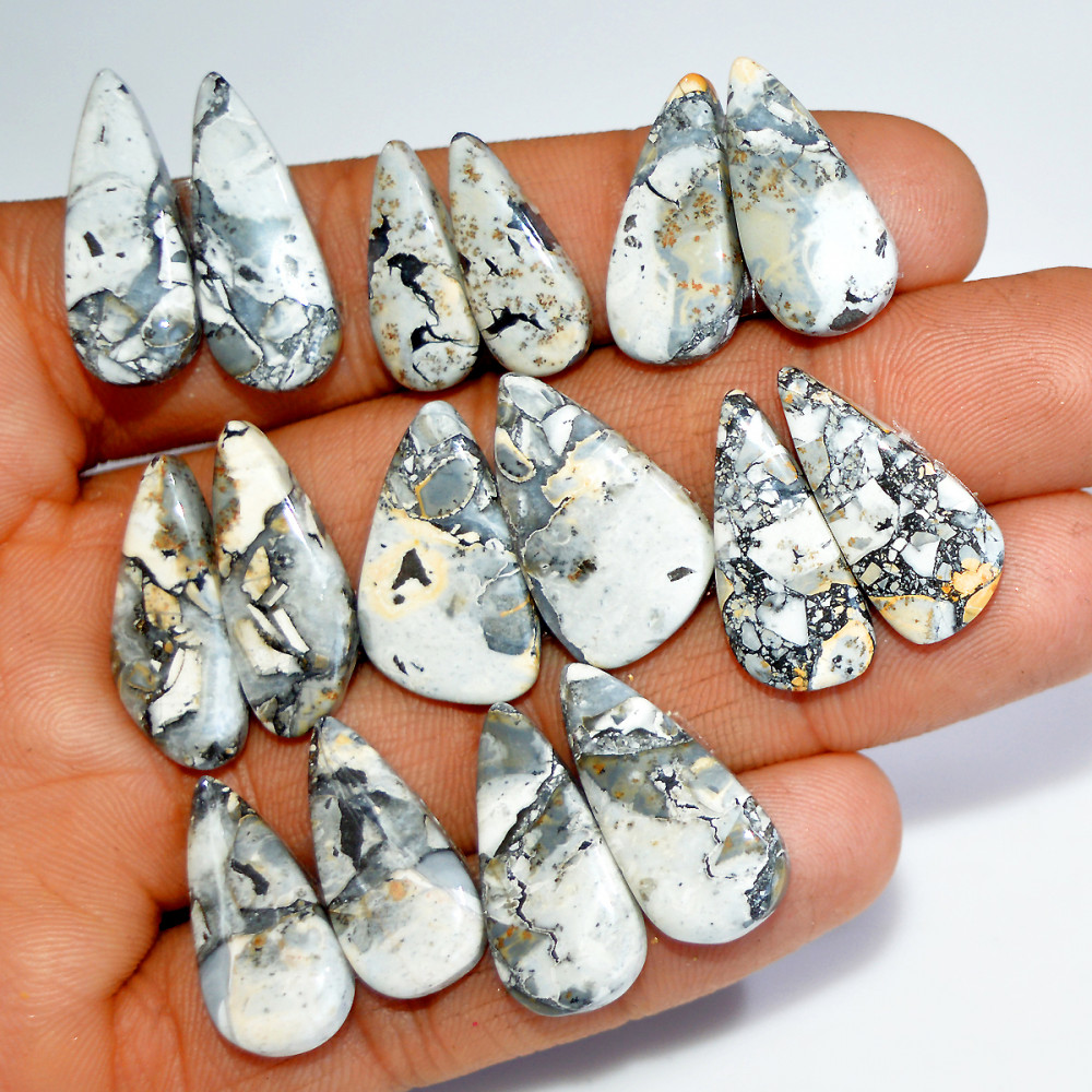 Image of 8 Pairs 160 Cts Natural Maligano Jasper Gemstone Pair Lot Dangle Earring Crystal 22x14 17x6mm #17866