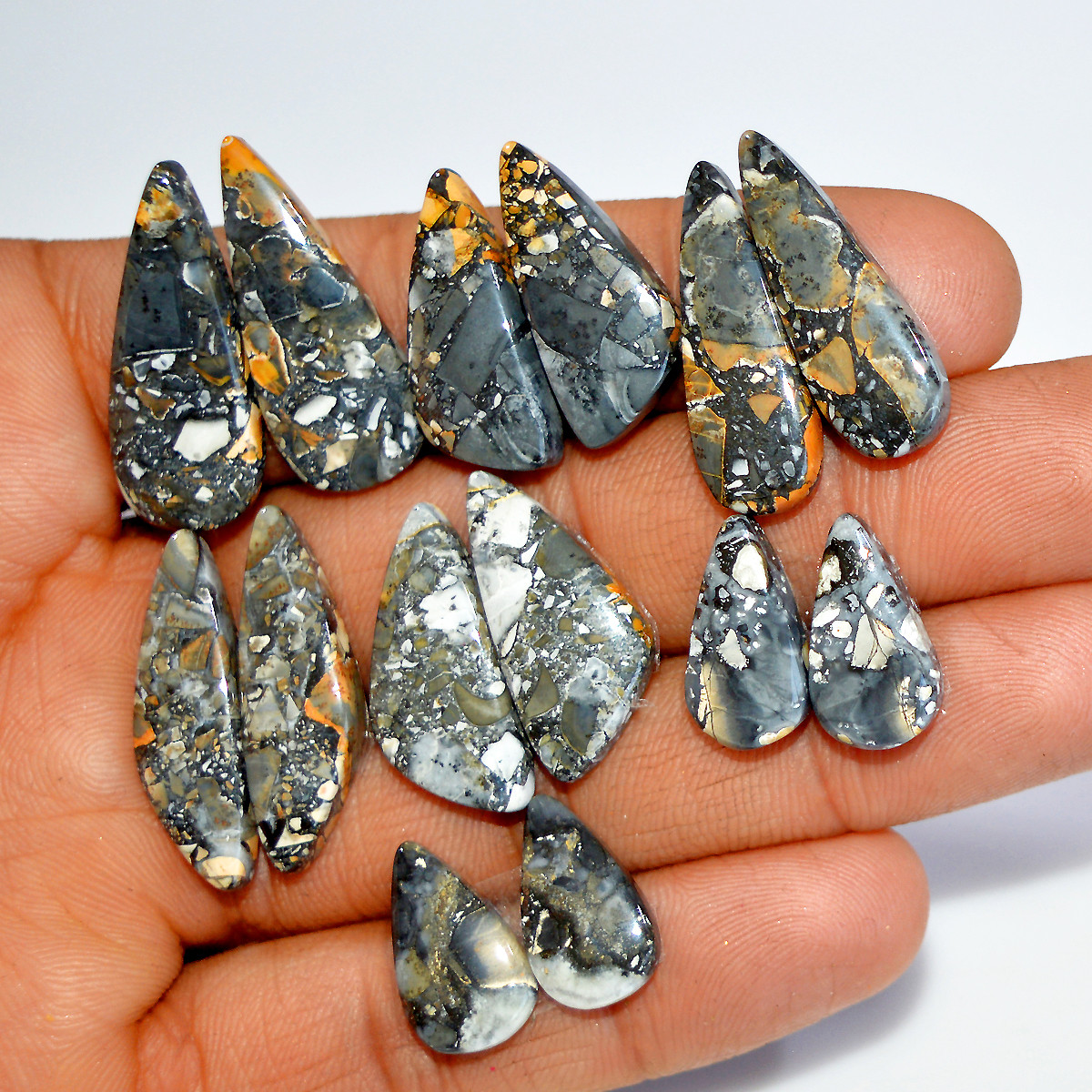 7 Pairs 139 Cts Natural Maligano Jasper Silver Jewelry Making Supplies Gemstone Pair 28x10 15x9mm 17868