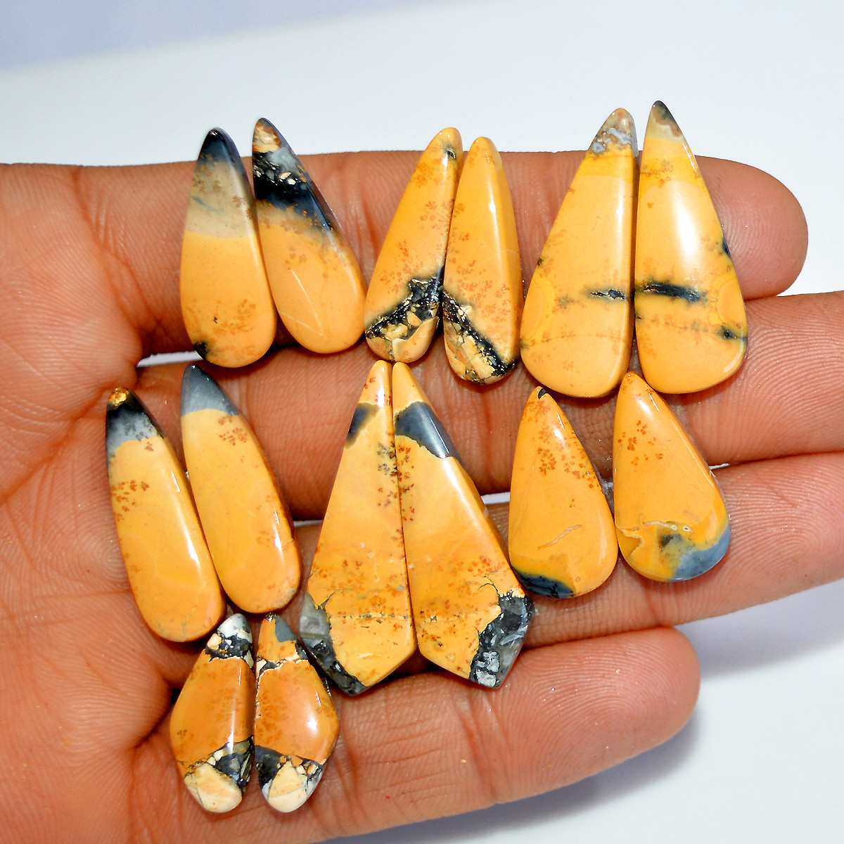 7 Pairs 159 Cts Natural Maligano Jasper Silver Jewelry Making Supplies Gemstone Pair 35x10 20x8mm 17869