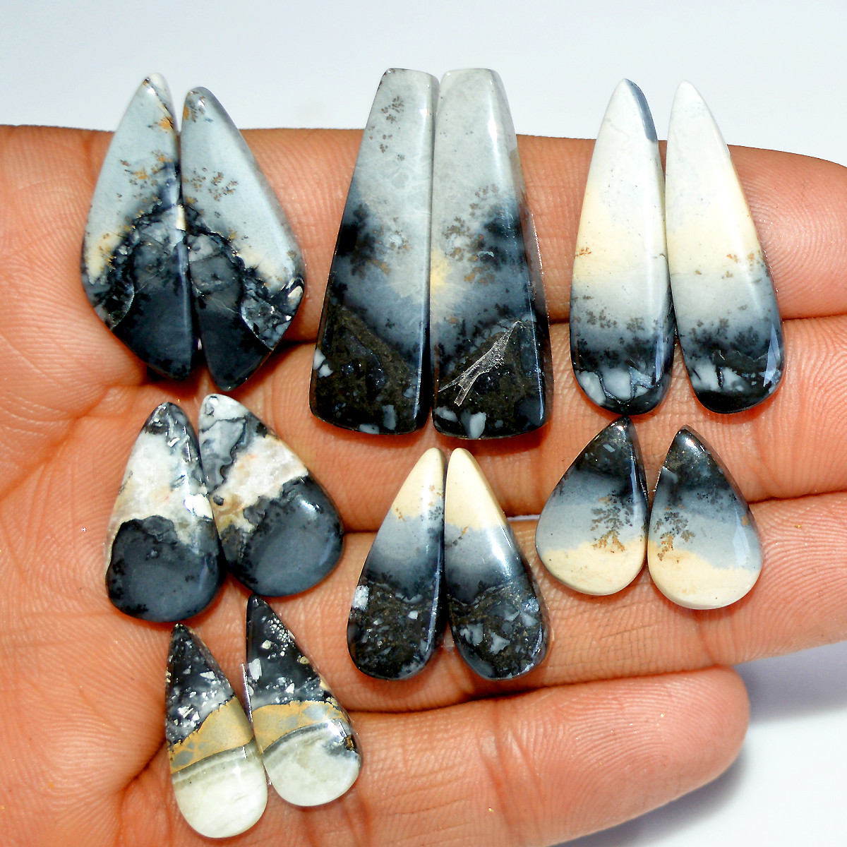 7 Pairs 157 Cts Natural Maligano Jasper Silver Jewelry Making Supplies Gemstone Pair 34x10 15x10mm 17871