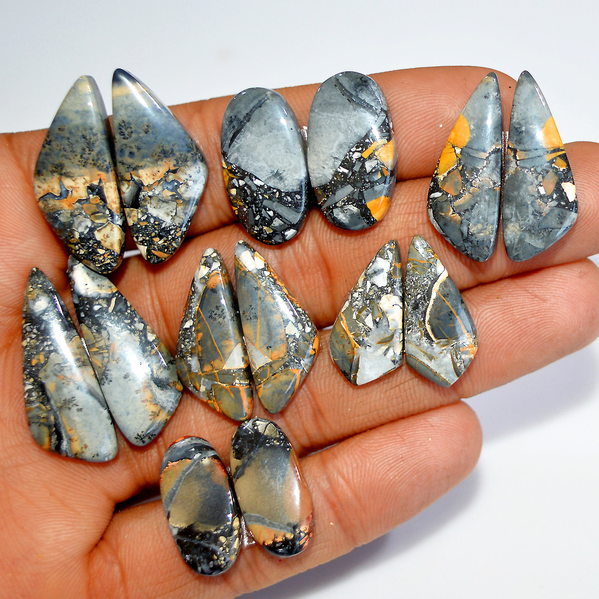 7 Pairs 175 Cts Natural Maligano Jasper Silver Jewelry Making Supplies Gemstone Pair 30x10 20x10mm 17872