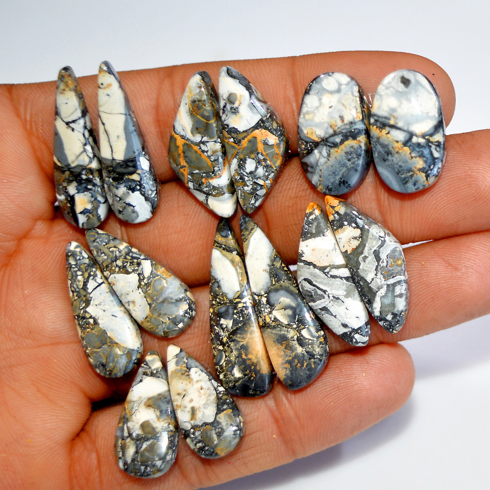 Image of 7 Pairs 150 Cts Natural Maligano Jasper Silver Jewelry Making Supplies Gemstone Pair 30x10 20x10mm #17873