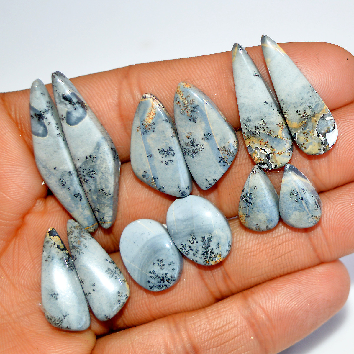 6 Pairs 128 Cts Natural Maligano Jasper Silver Jewelry Making Supplies Gemstone Pair 35x8 14x7mm 17874
