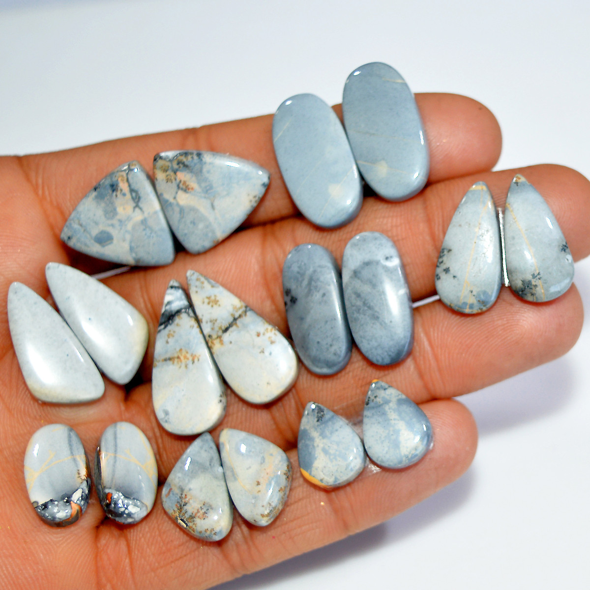 9 Pairs 179 Cts Natural Maligano Jasper Silver Jewelry Making Supplies Gemstone Pair 24x10 14x10mm 17875