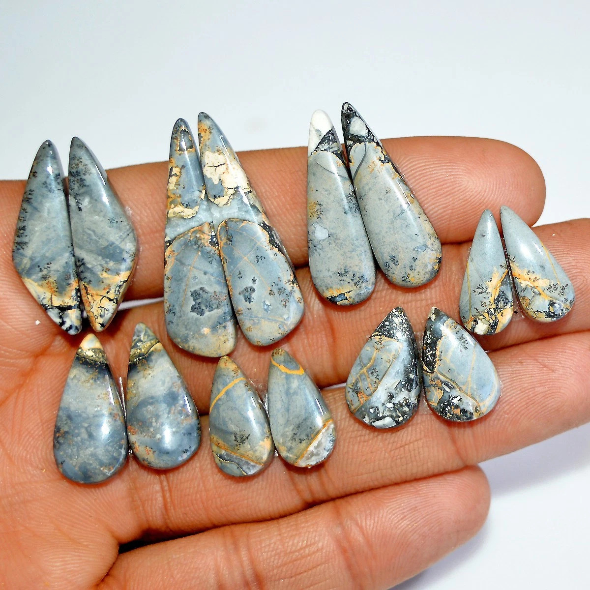 7 Pairs 137 Cts Natural Maligano Jasper Silver Jewelry Making Supplies Gemstone Pair 34x10 16x10mm 17877