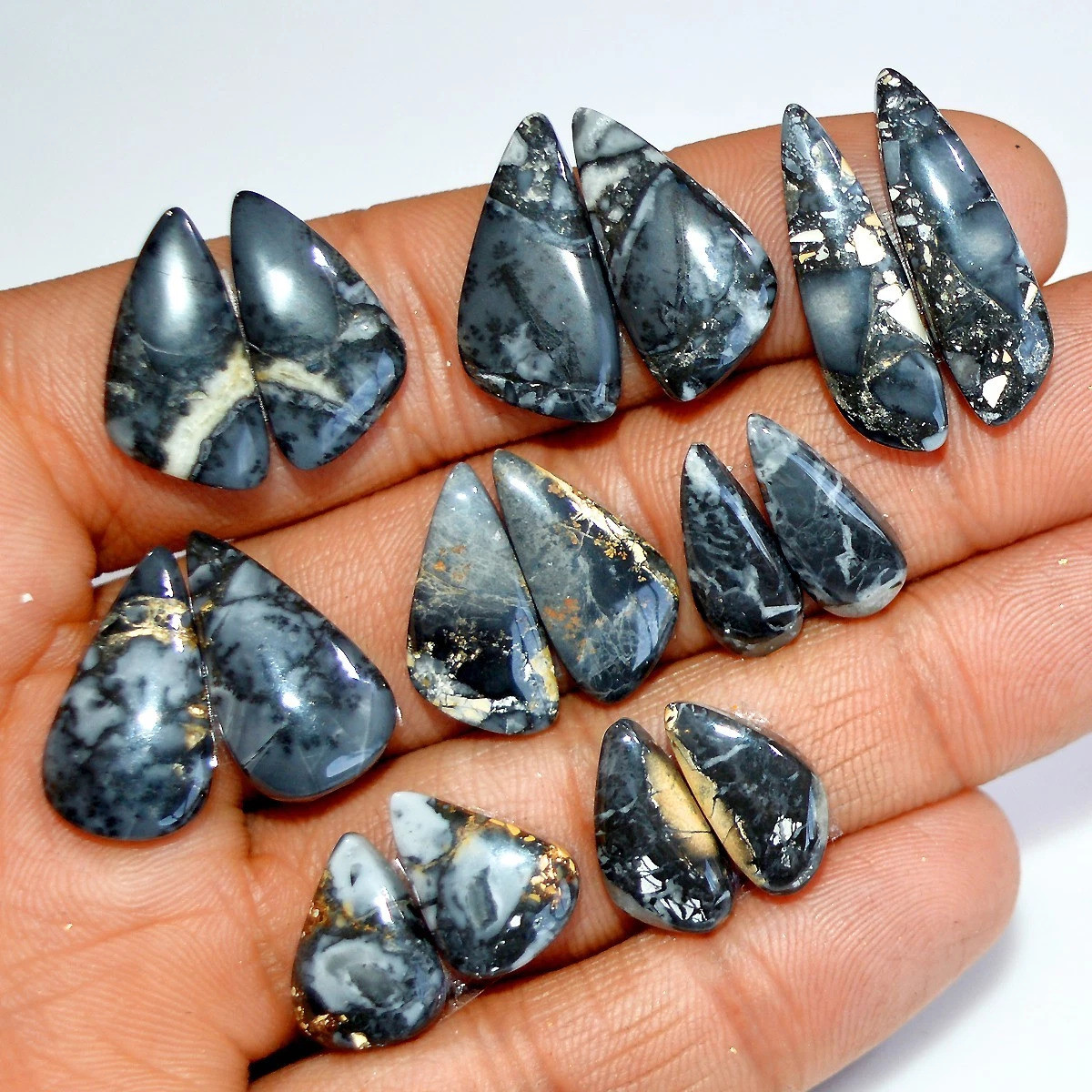 8 Pairs 114 Cts Natural Maligano Jasper Silver Jewelry Making Supplies Gemstone Pair 25x5 14x10mm 17878