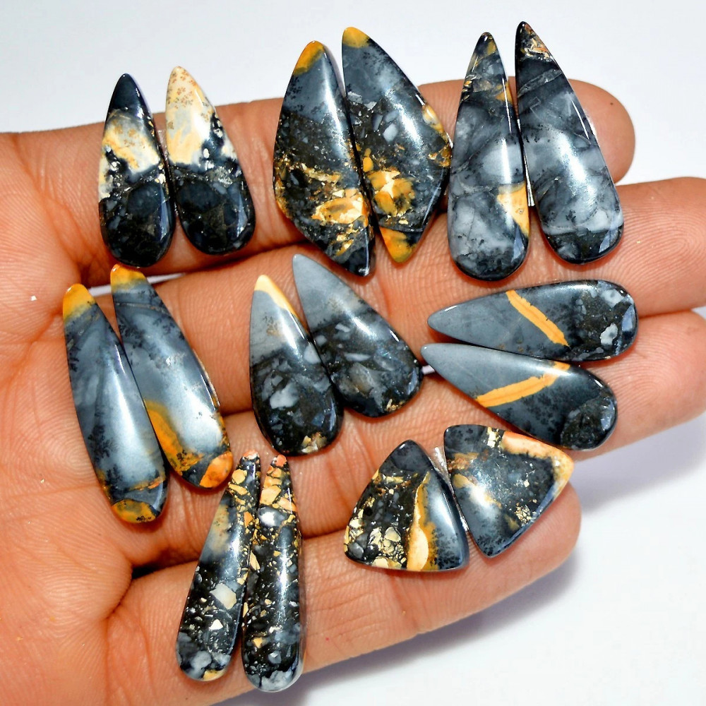 Image of 8 Pairs 189 Cts Natural Maligano Jasper Silver Jewelry Making Supplies Gemstone Pair 30x10 15x15mm #17879