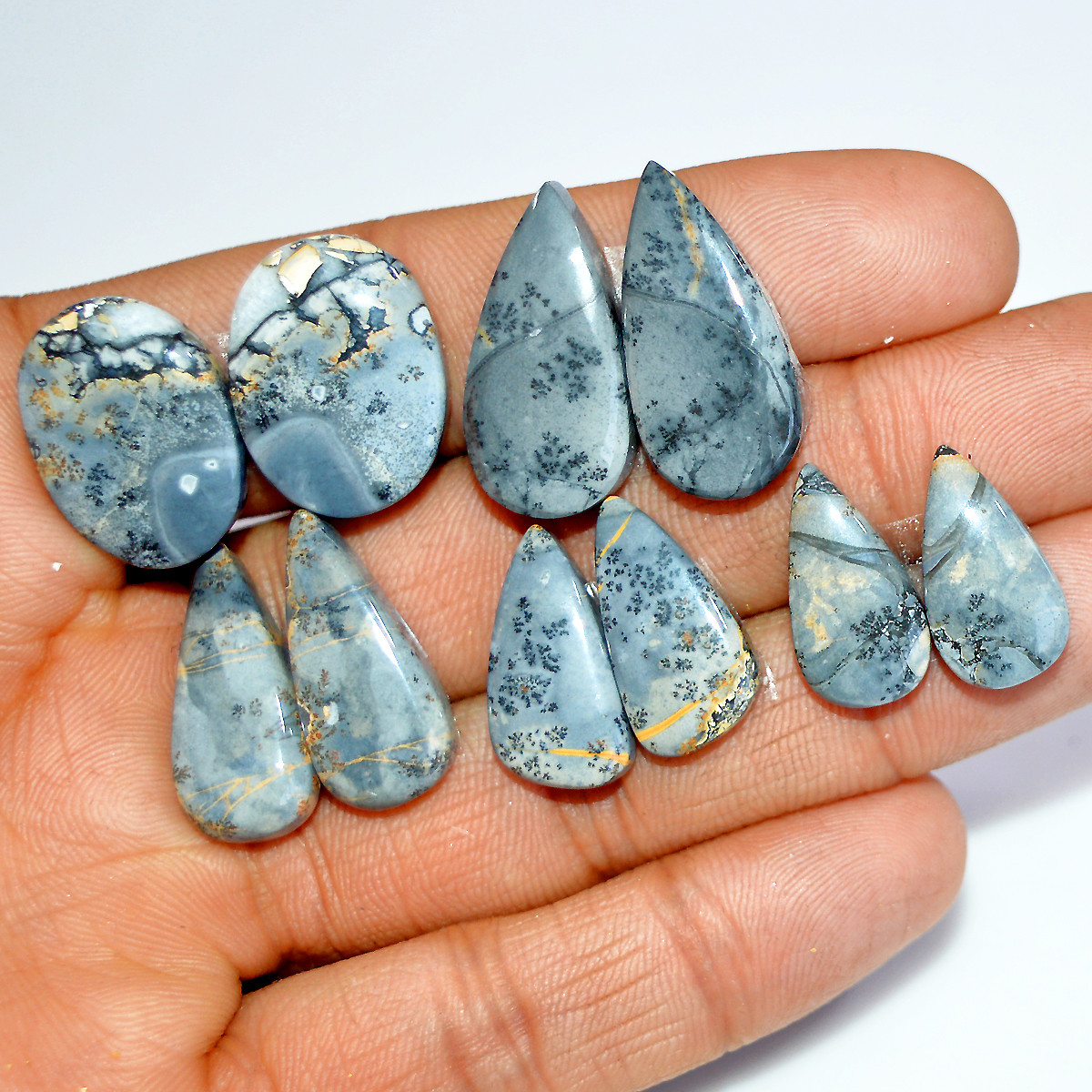 5 Pairs 130 Cts Natural Maligano Jasper Silver Jewelry Making Supplies Gemstone Pair 25x10 18x9mm 17883