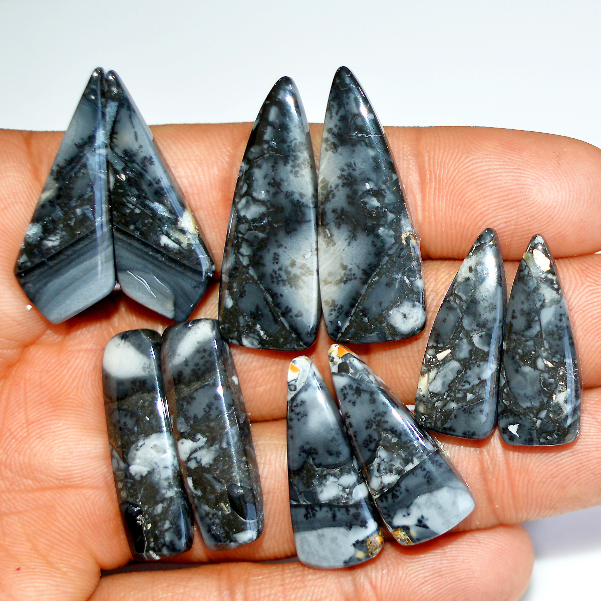 5 Pairs 156 Cts Natural Maligano Jasper Silver Jewelry Making Supplies Gemstone Pair 34x11 25x10mm 17885