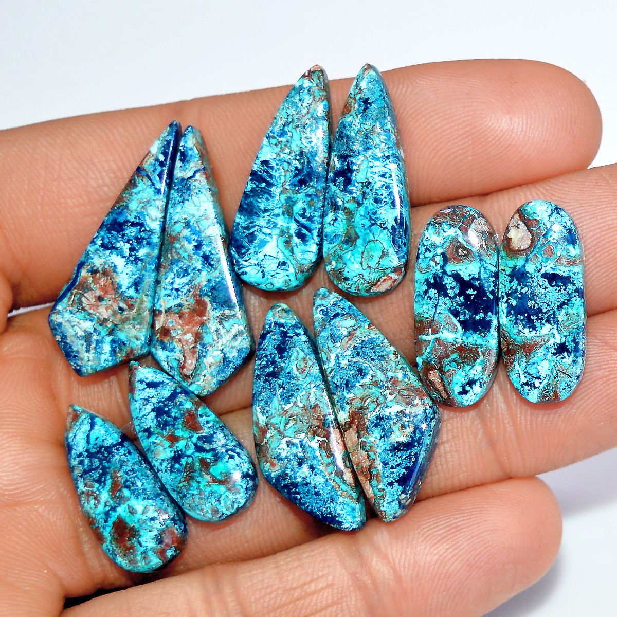 5 Pairs 87 Cts Natural Azurite Shattuckite Matching Cabochon Earrings Making Pairs 30x10 20x9mm 17886