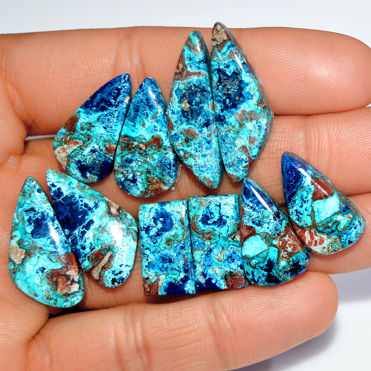 5 Pairs 99 Cts Natural Azurite Shattuckite Matching Cabochon Earrings Making Pairs 30x9 17x10mm 17887