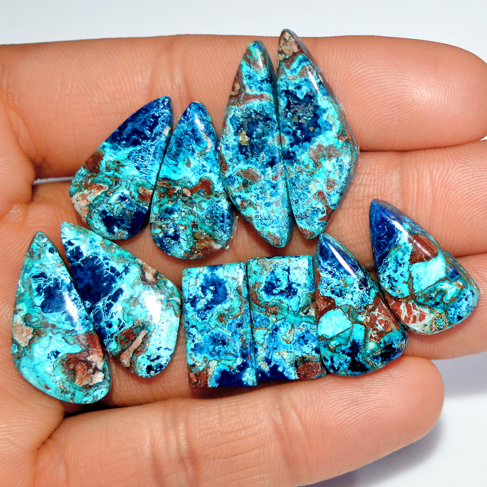 Image of 5 Pairs 99 Cts Natural Azurite Shattuckite Matching Cabochon Earrings Making Pairs 30x9 17x10mm #17887