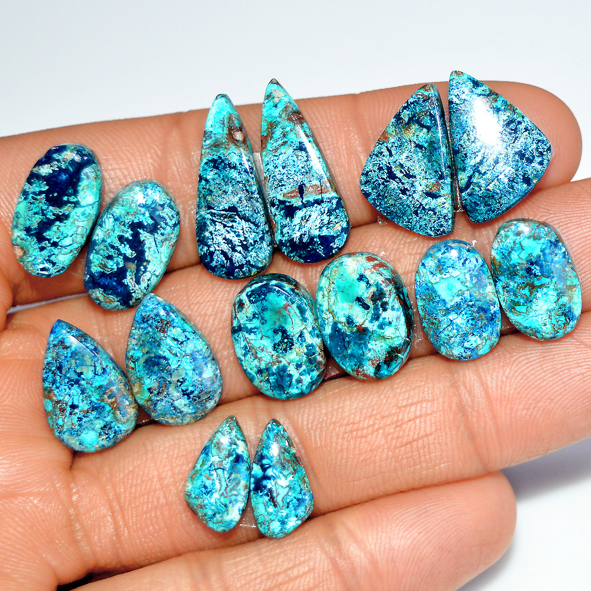 7 Pairs 78 Cts Natural Azurite Shattuckite Matching Cabochon Earrings Making Pairs 20x9 14x5mm 17888