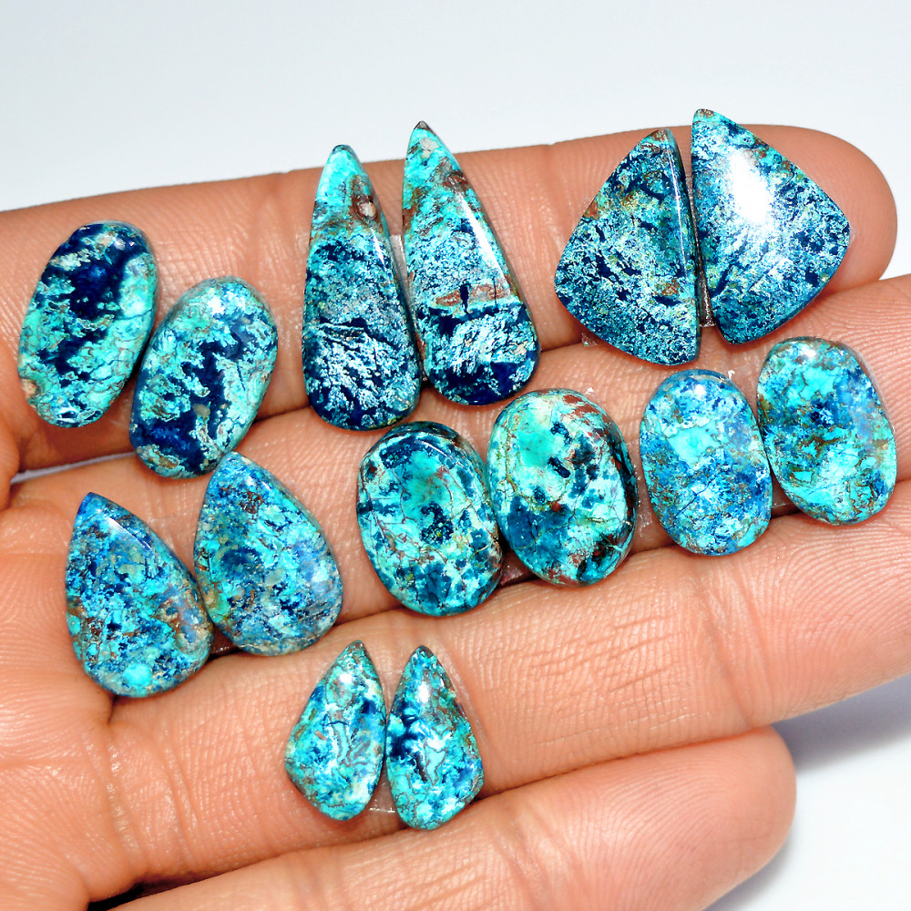 Image of 7 Pairs 78 Cts Natural Azurite Shattuckite Matching Cabochon Earrings Making Pairs 20x9 14x5mm #17888