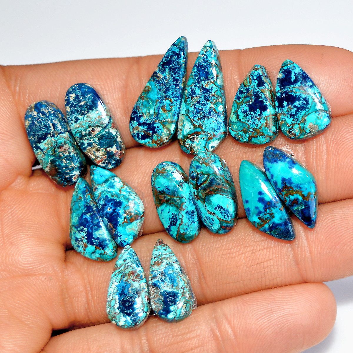 7 Pairs 81 Cts Natural Azurite Shattuckite Matching Cabochon Earrings Making Pairs 26x10 21x12mm 17890