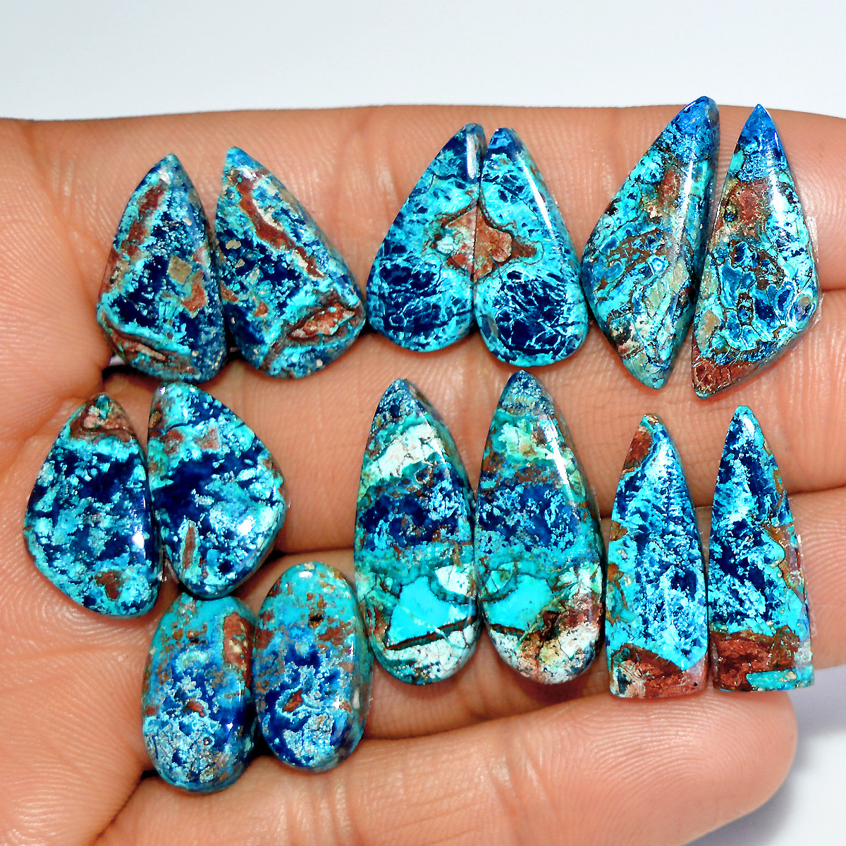 7 Pairs 118 Cts Natural Azurite Shattuckite Matching Cabochon Earrings Making Pairs 25x9 17x8mm 17891