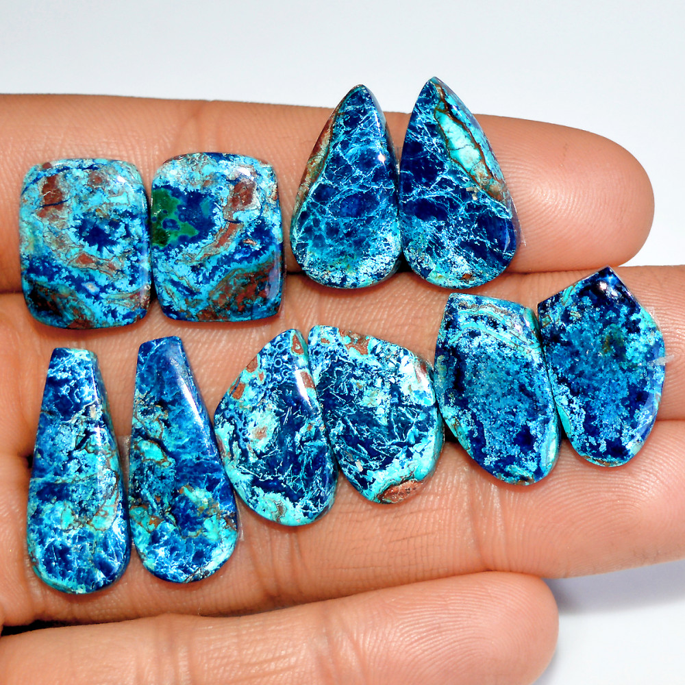 Image of 5 Pairs 105 Cts Natural Azurite Shattuckite Matching Cabochon Earrings Making Pairs 25x9 19x11mm #17893
