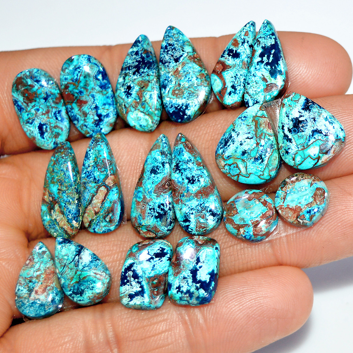 9 Pairs 88 Cts Natural Azurite Shattuckite Matching Cabochon Earrings Making Pairs 18x8 8x8mm 17895