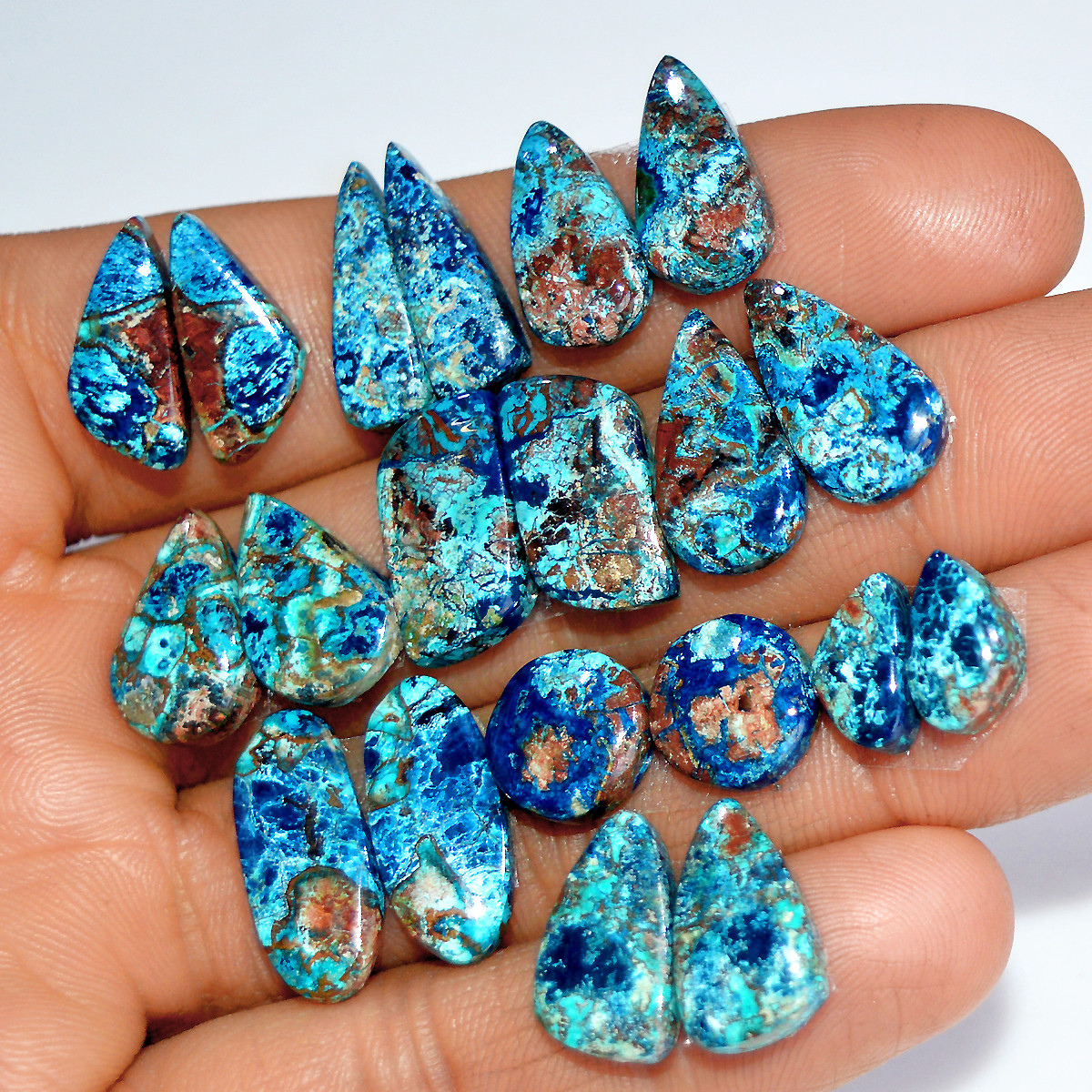 10 Pairs 97 Cts Natural Azurite Shattuckite Matching Cabochon Earrings Making Pairs 18x7 9x7mm 17896