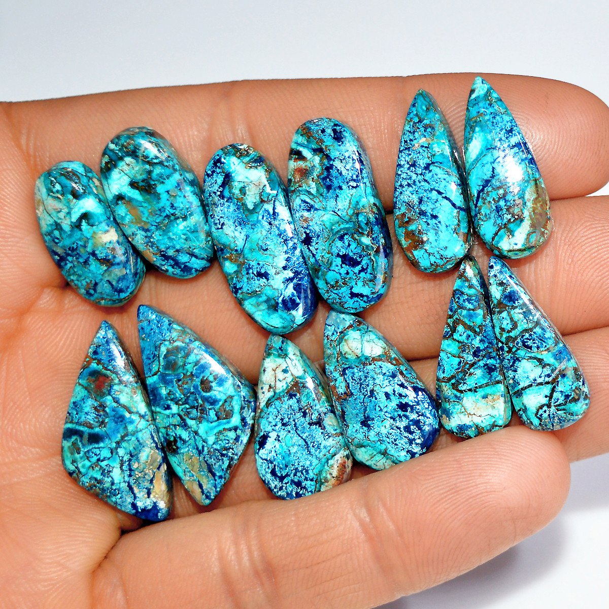6 Pairs 127 Cts Natural Azurite Shattuckite Matching Cabochon Earrings Making Pairs 22x9 21x7mm 17898