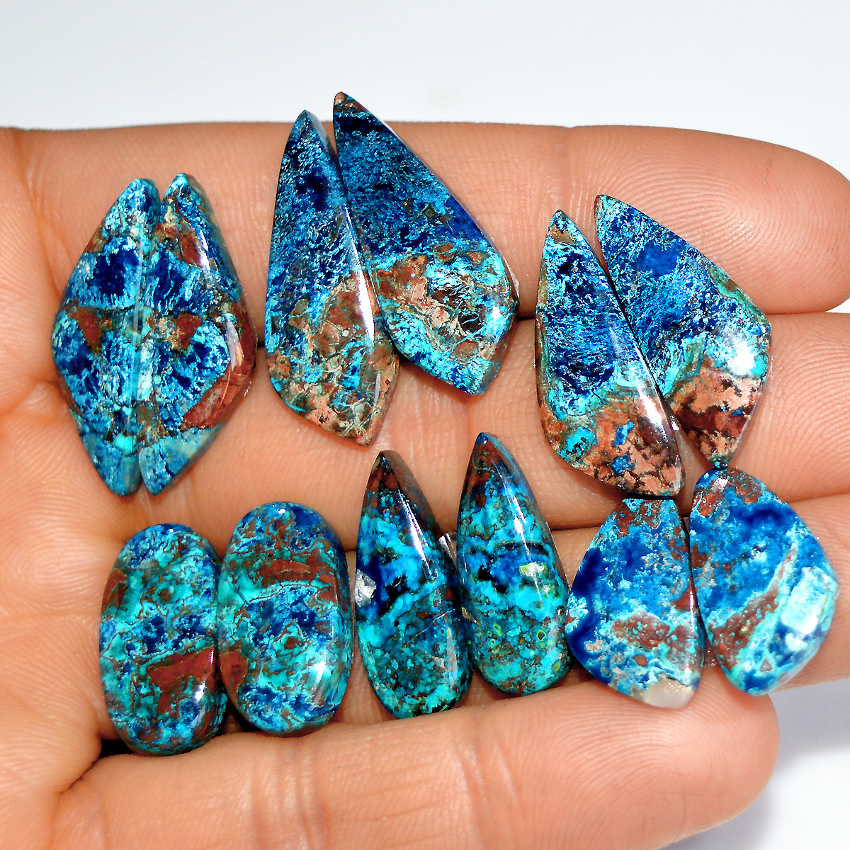 6 Pairs 116 Cts Natural Azurite Shattuckite Matching Cabochon Earrings Making Pairs 28x9 17x9mm 17901