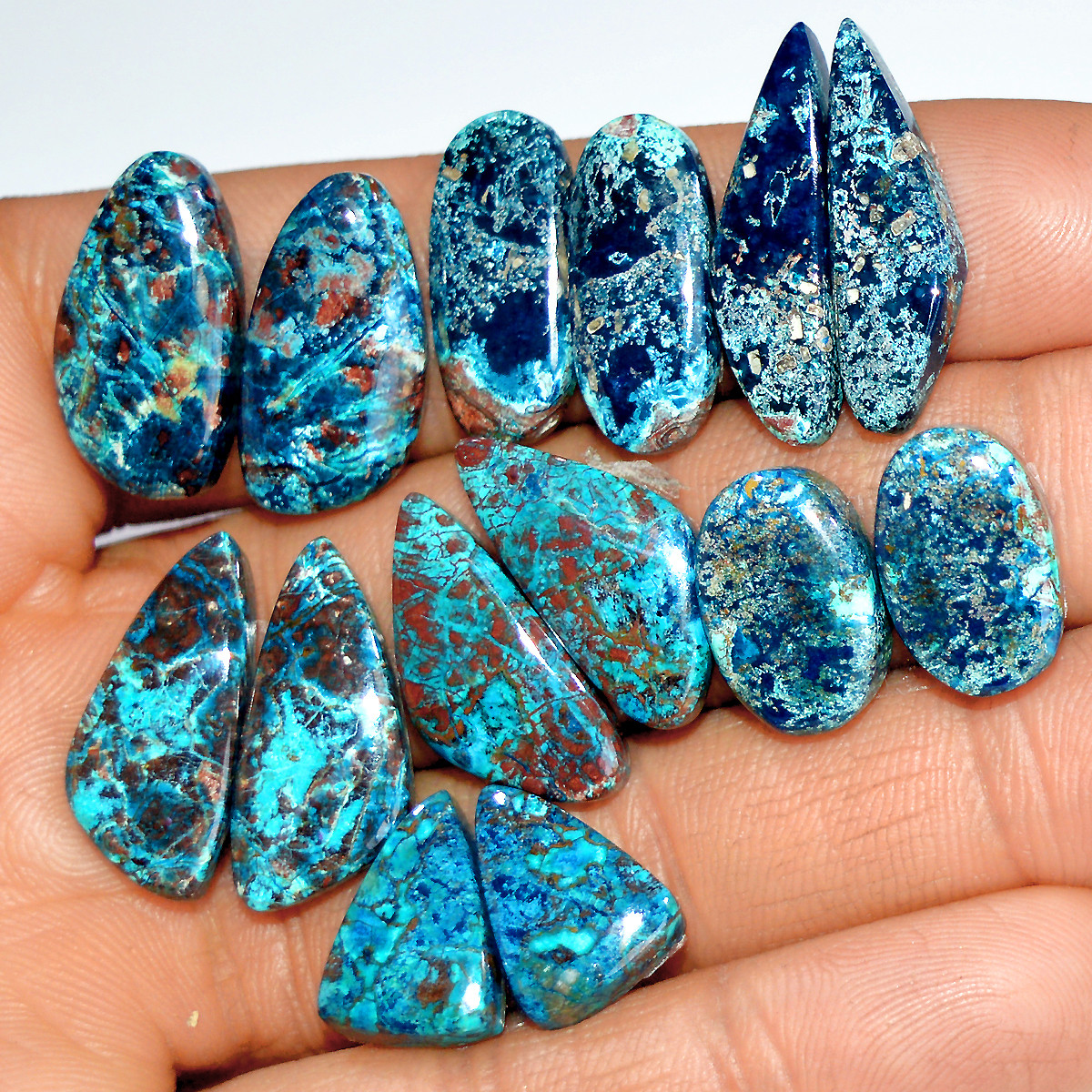 7 Pairs 115 Cts Natural Azurite Shattuckite Matching Cabochon Earrings Making Pairs 23x6 13x9mm 17903