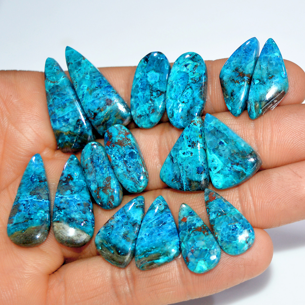 8 Pairs 142 Cts Natural Azurite Shattuckite Matching Cabochon Earrings Making Pairs 26x9 18x8mm 17904