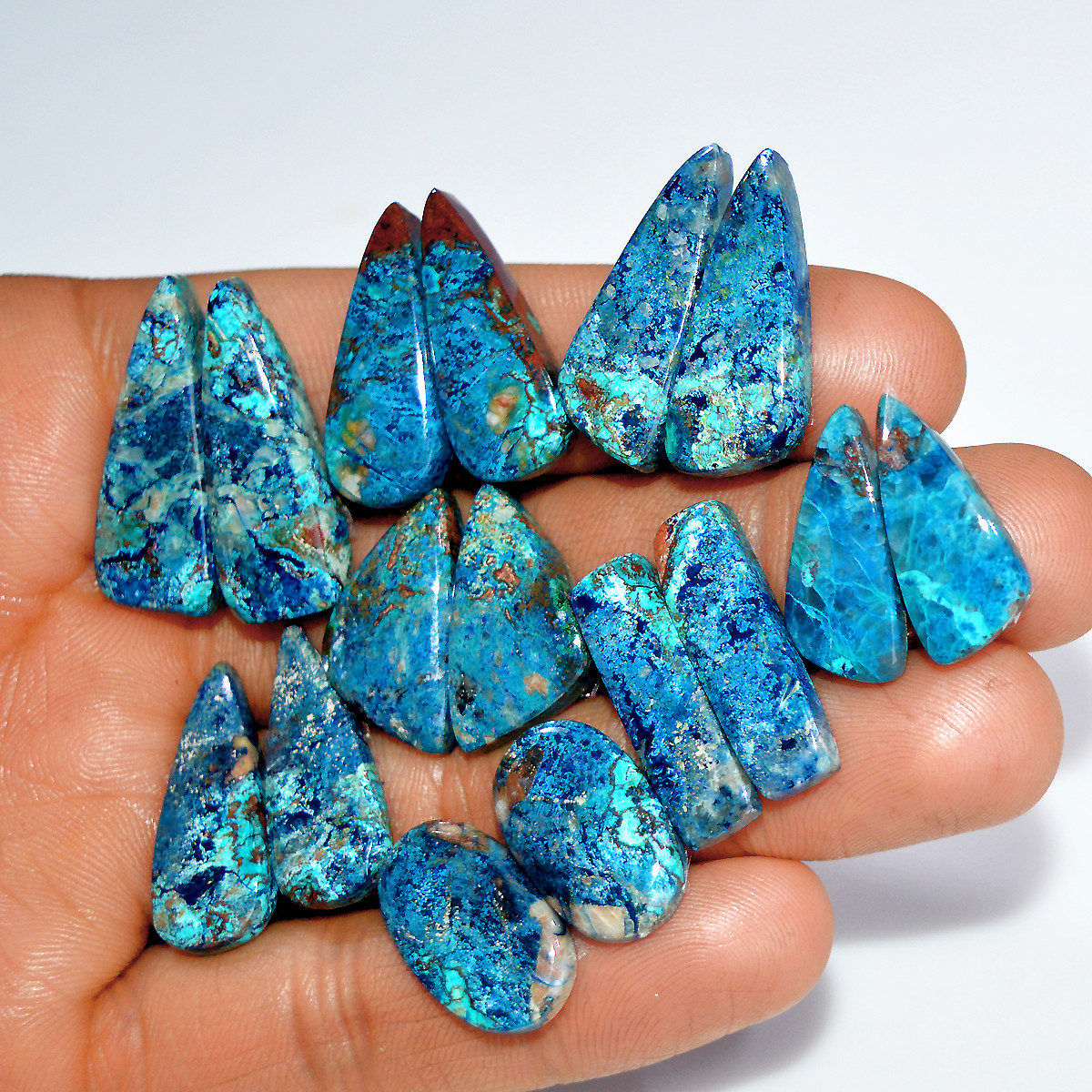 8 Pairs 176 Cts Natural Azurite Shattuckite Matching Cabochon Earrings Making Pairs 28x9 20x9mm 17905